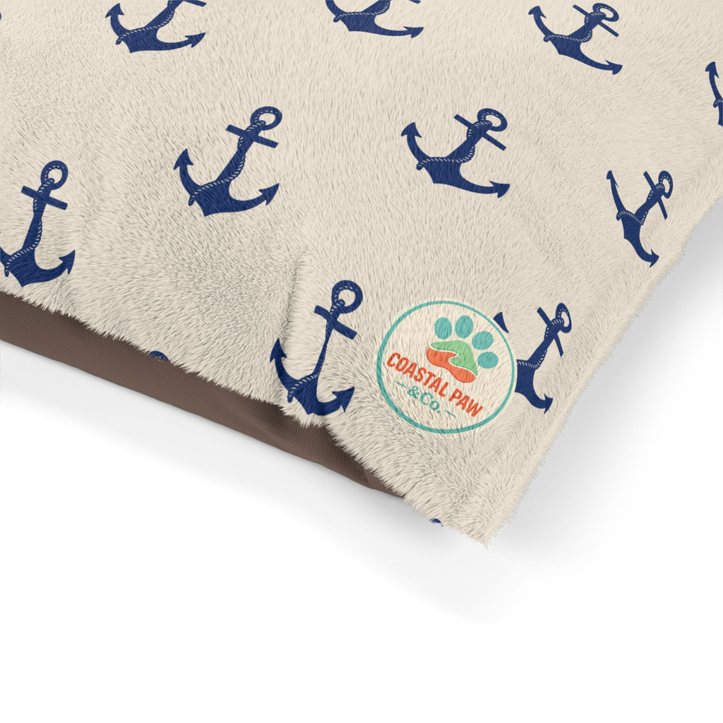 Navy Anchor Pattern Pet Bed | Nautical Dog Cat Bed, Coastal Anchor Print