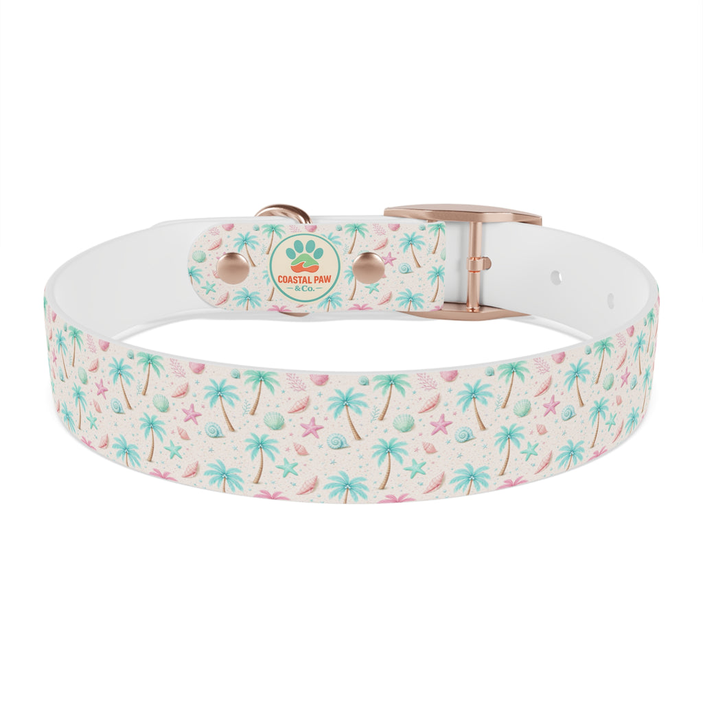 Tropical Palm Tree and Starfish Dog Collar | Pastel Beach Pattern