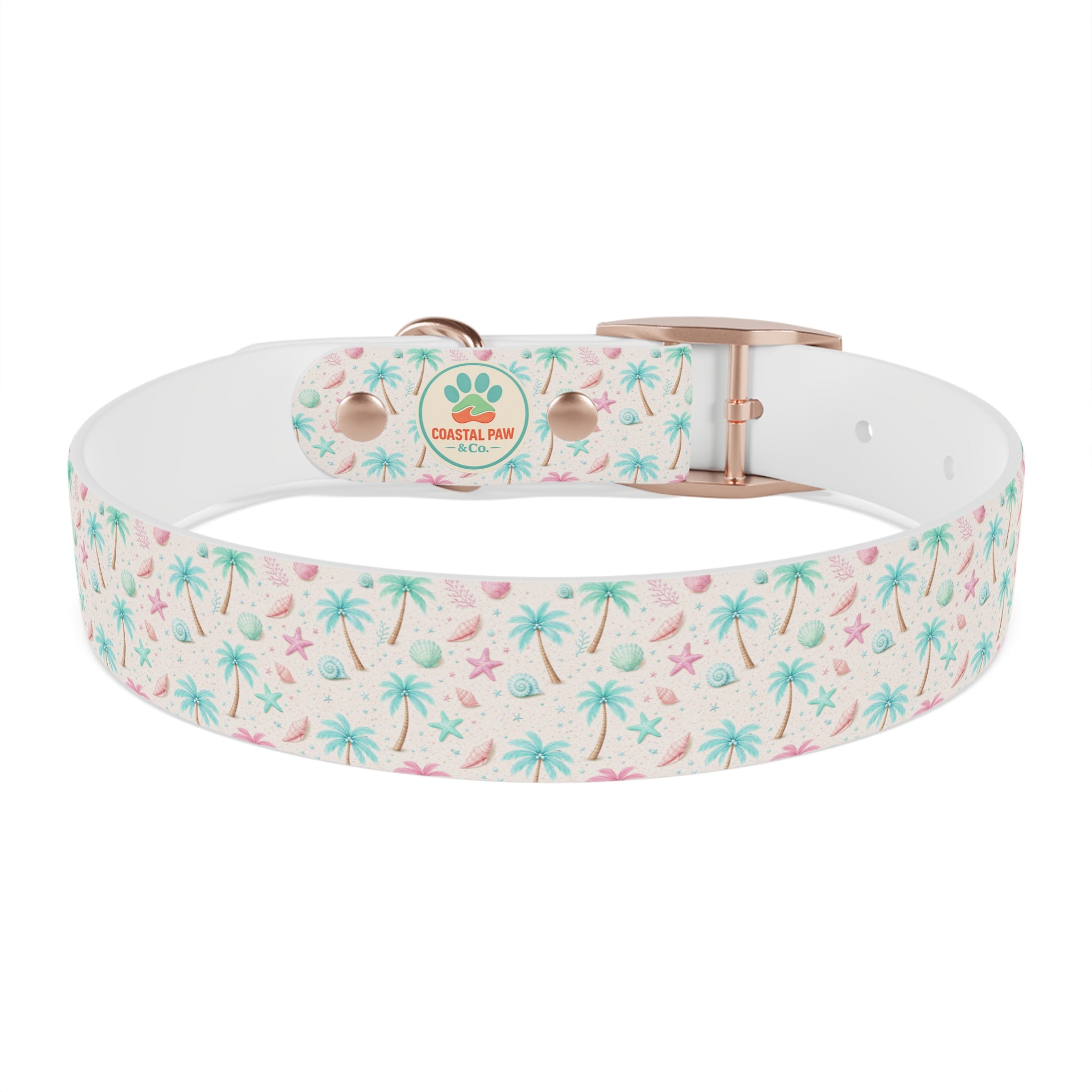 Tropical Palm Tree and Starfish Dog Collar | Pastel Beach Pattern