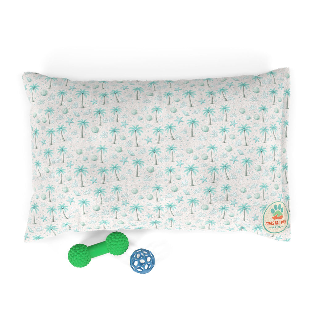Aqua Palm Tree Pattern Pet Bed | Tropical Palm Print Pillow for Dogs & Cats