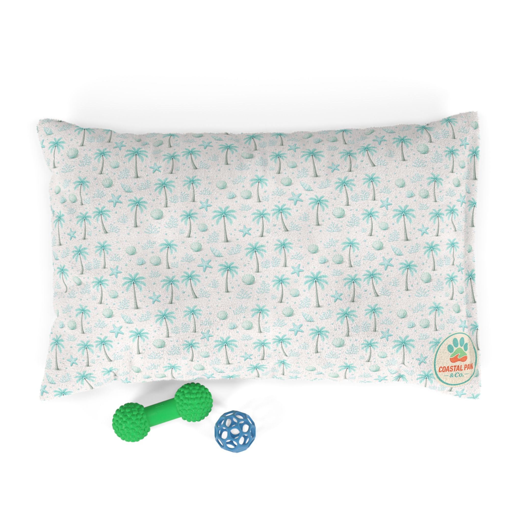 Aqua Palm Tree Pattern Pet Bed | Tropical Palm Print Pillow for Dogs & Cats