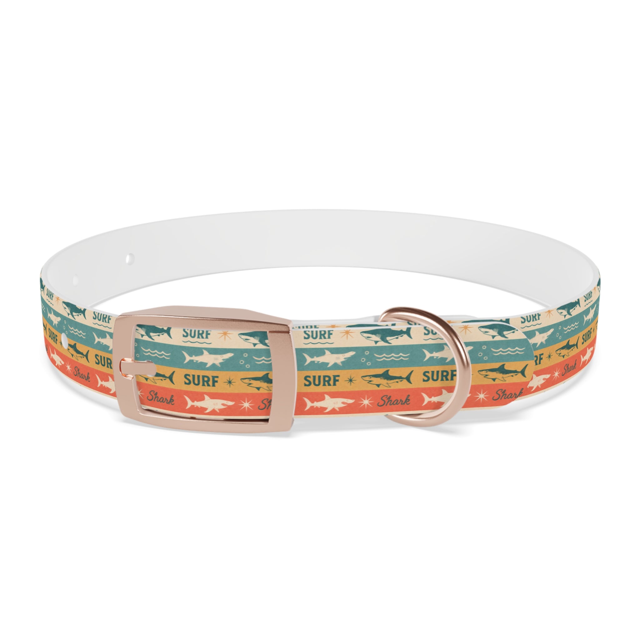 Retro Surf Sharks Dog Collar | Striped Beach Waves Pattern