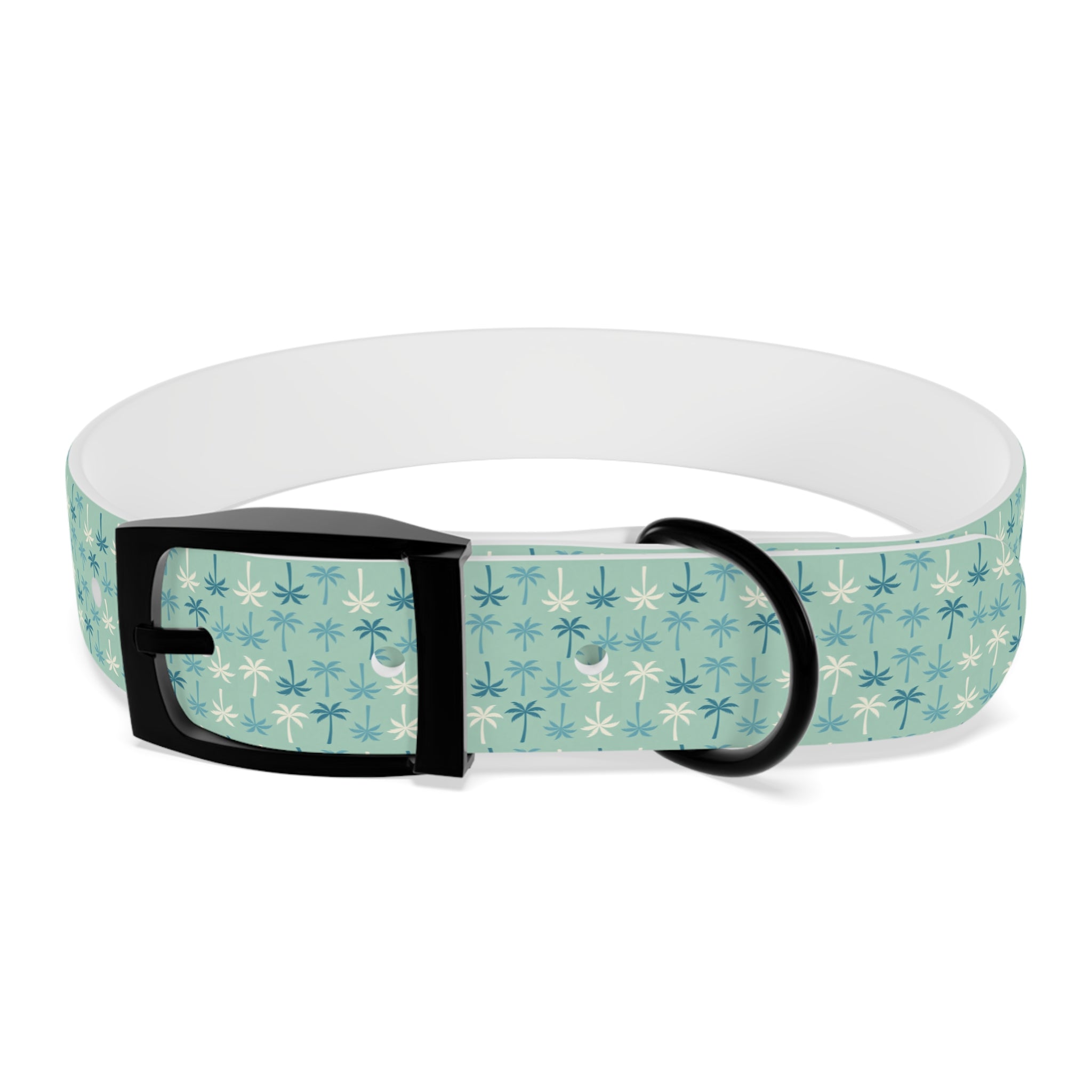 Teal Palm Trees Dog Collar | Tropical Pattern, Teal Palm Print