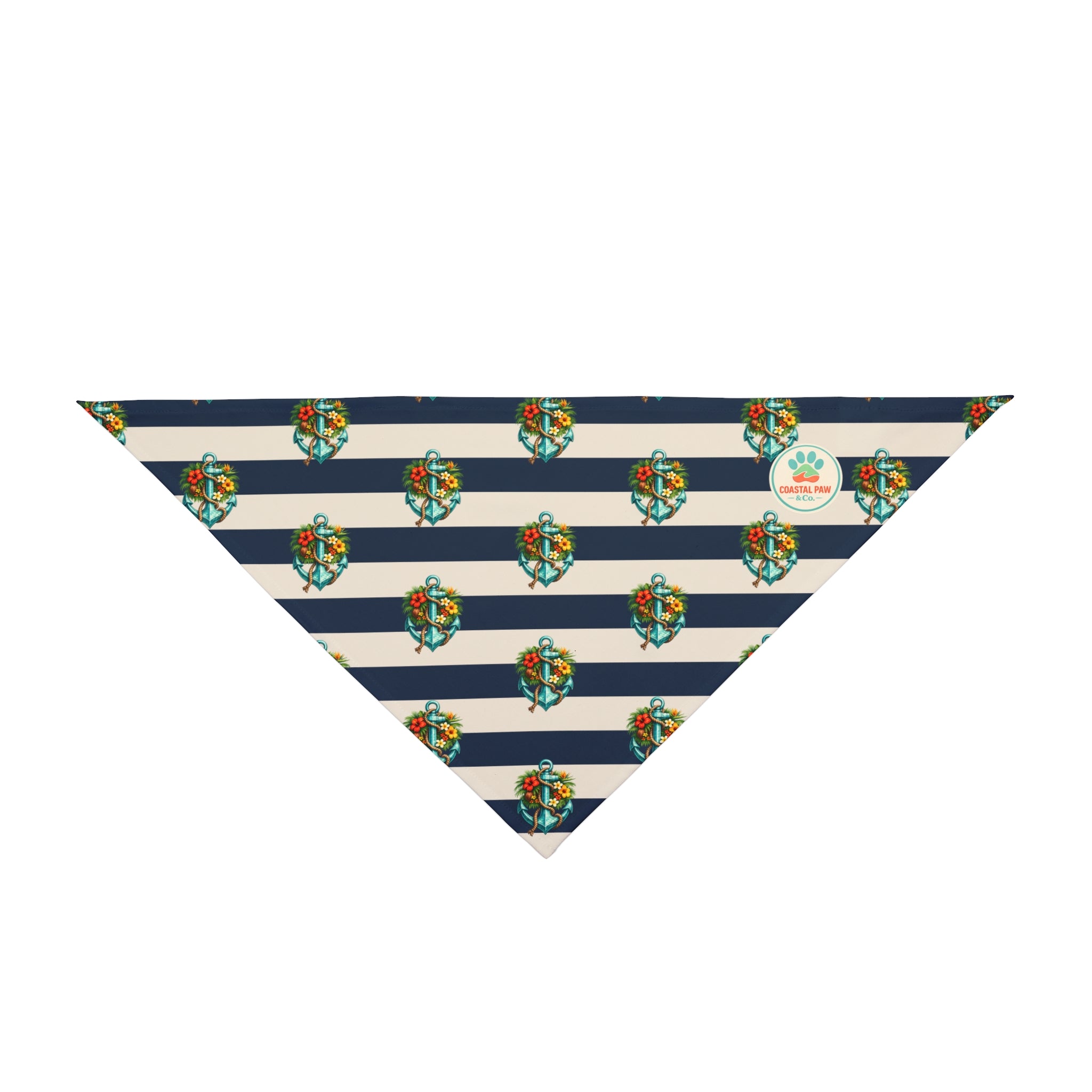 Nautical Anchor Floral Stripe Pet Bandana | Blue White Striped Dog Bandana