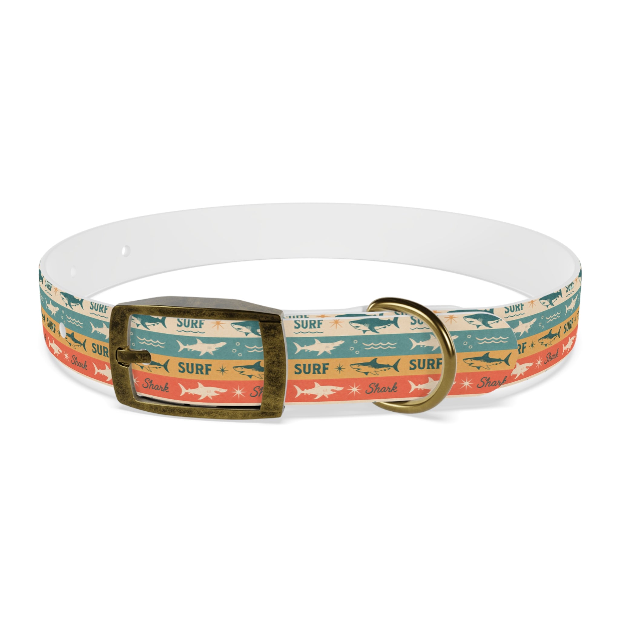 Retro Surf Sharks Dog Collar | Striped Beach Waves Pattern