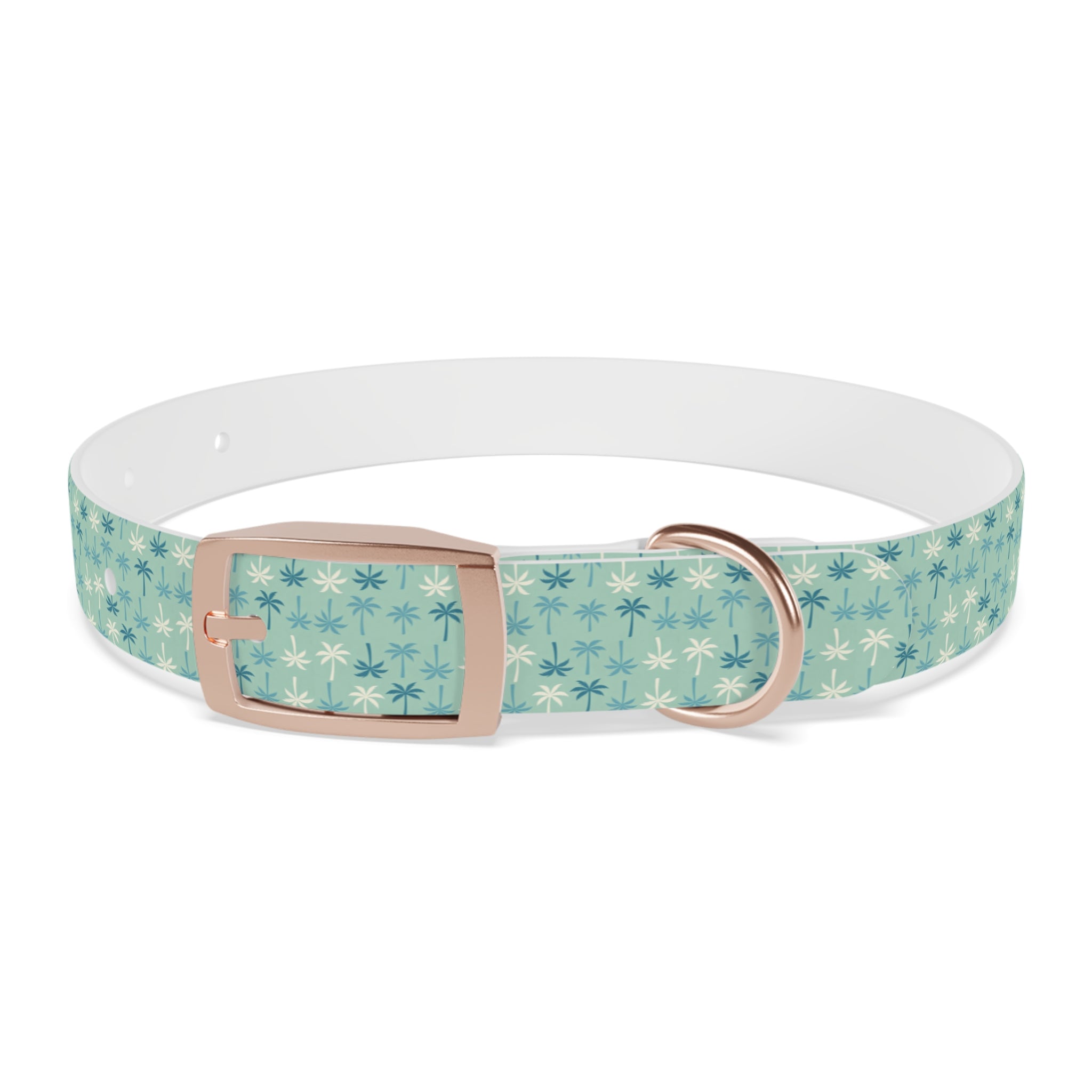 Teal Palm Trees Dog Collar | Tropical Pattern, Teal Palm Print
