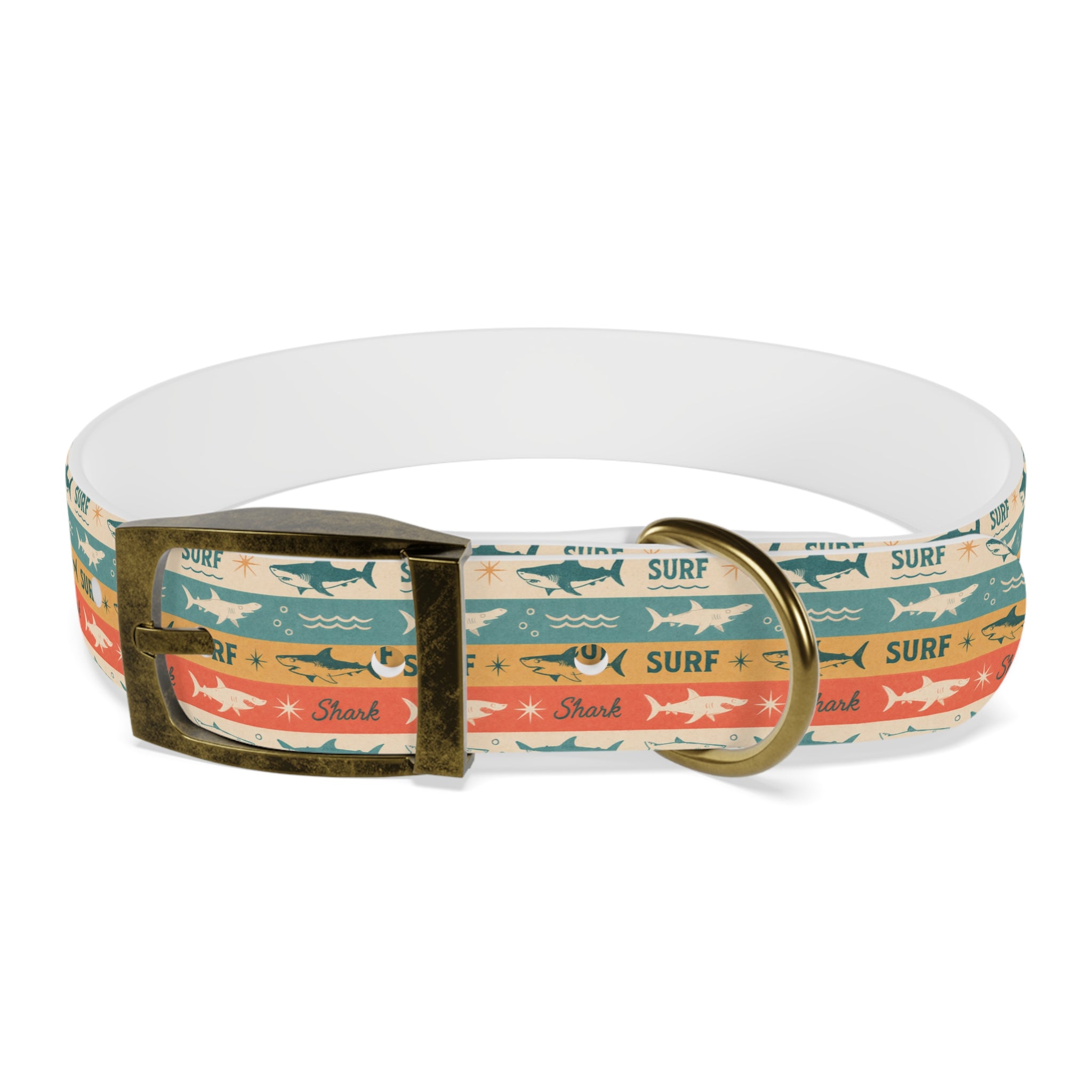 Retro Surf Sharks Dog Collar | Striped Beach Waves Pattern