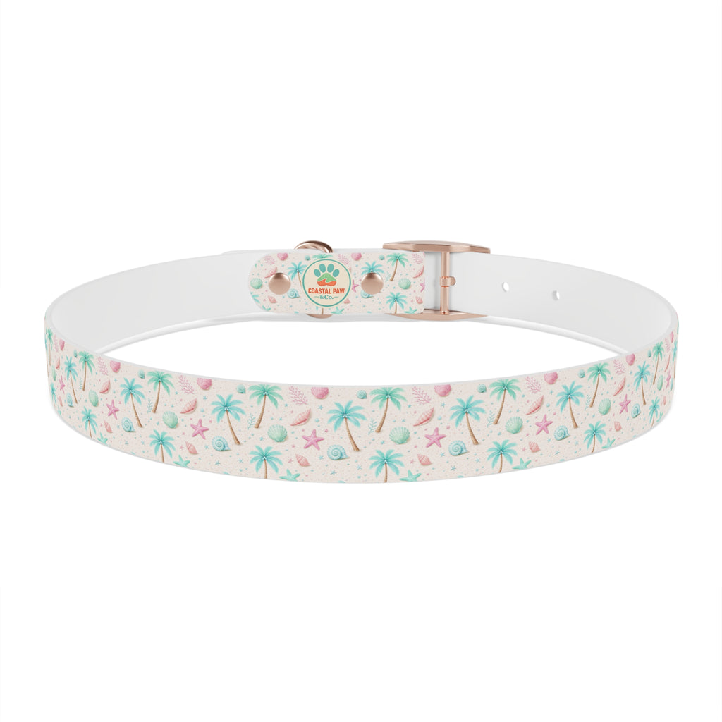 Tropical Palm Tree and Starfish Dog Collar | Pastel Beach Pattern