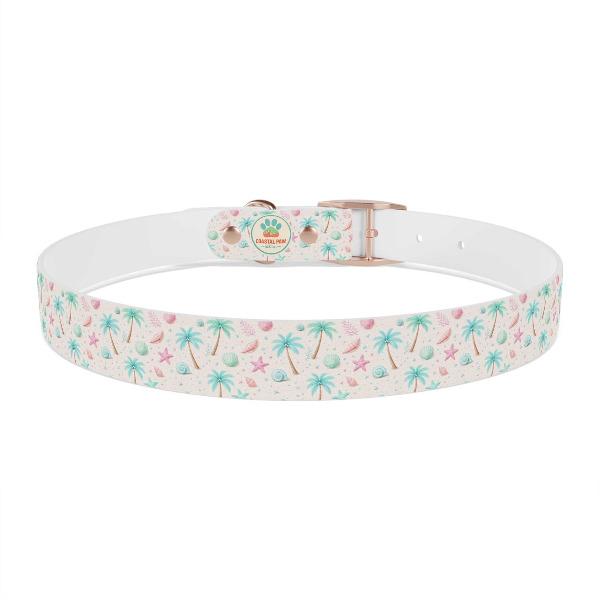 Tropical Palm Tree and Starfish Dog Collar | Pastel Beach Pattern
