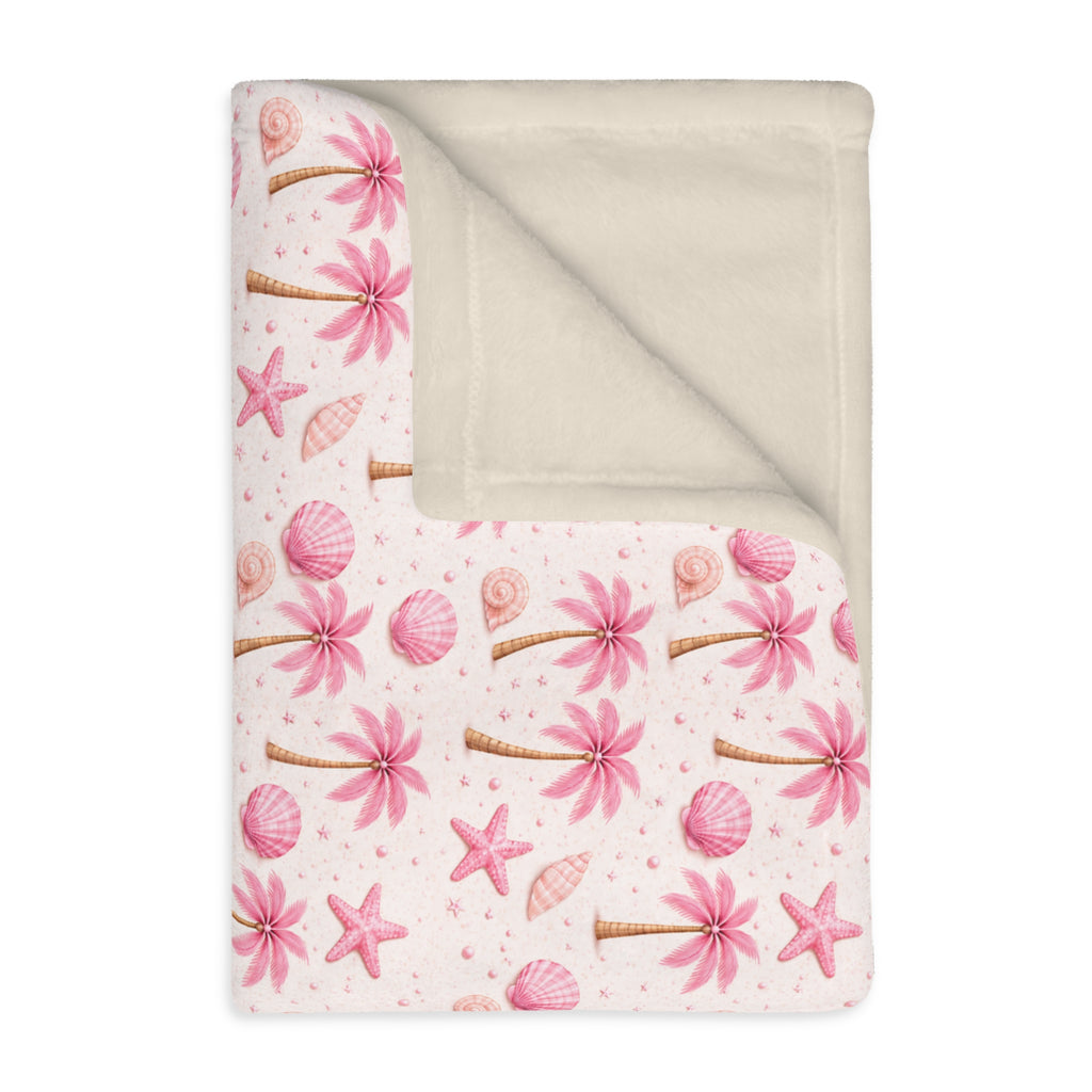 Pink Palm Tree Pattern Blanket | Velveteen Microfiber Throw