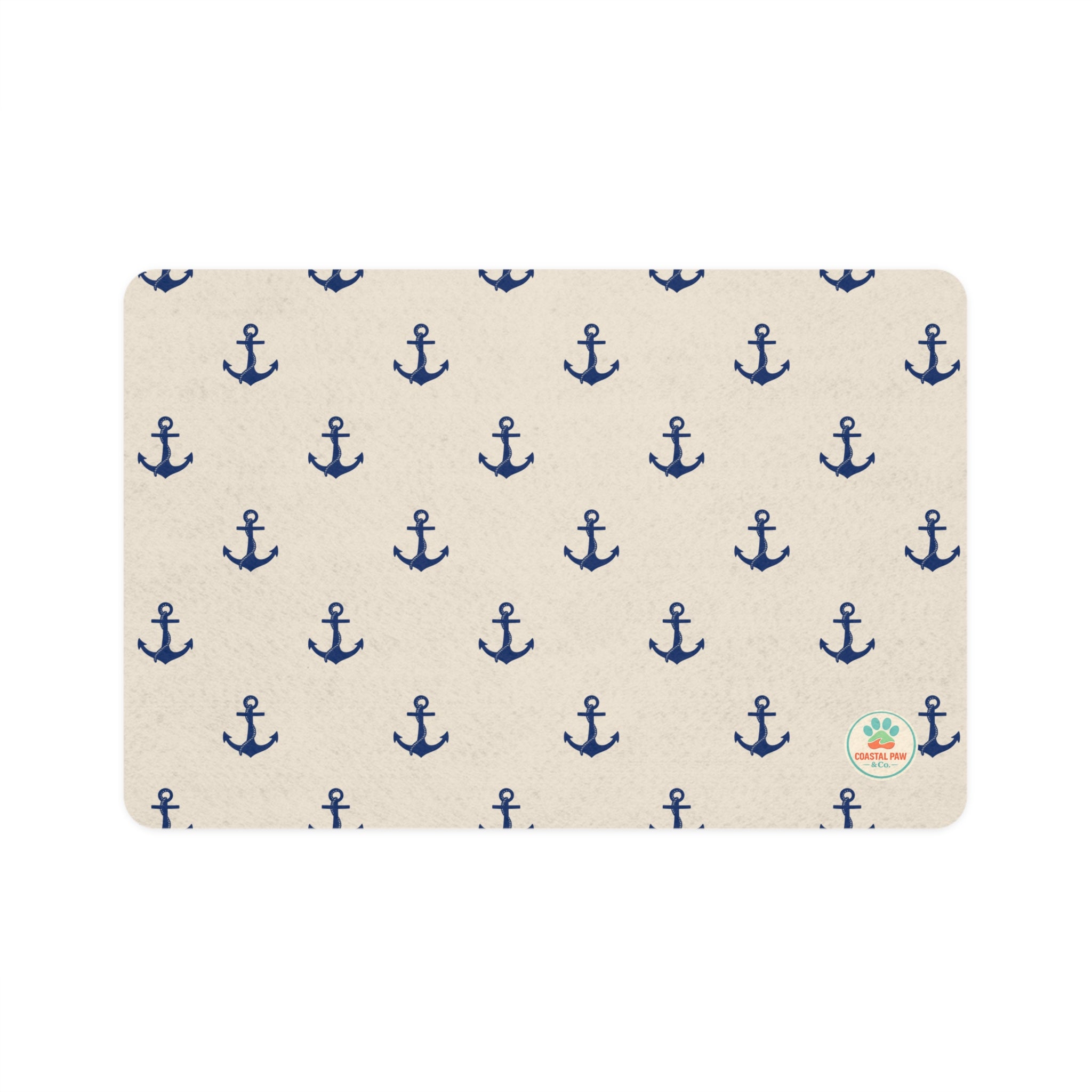 Navy Anchor Pattern Pet Food Mat 12x18 | Nautical Dog Cat Feeding Mat