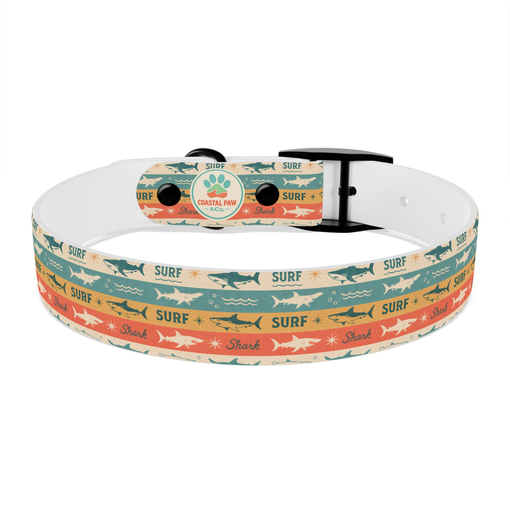 Retro Surf Sharks Dog Collar | Striped Beach Waves Pattern