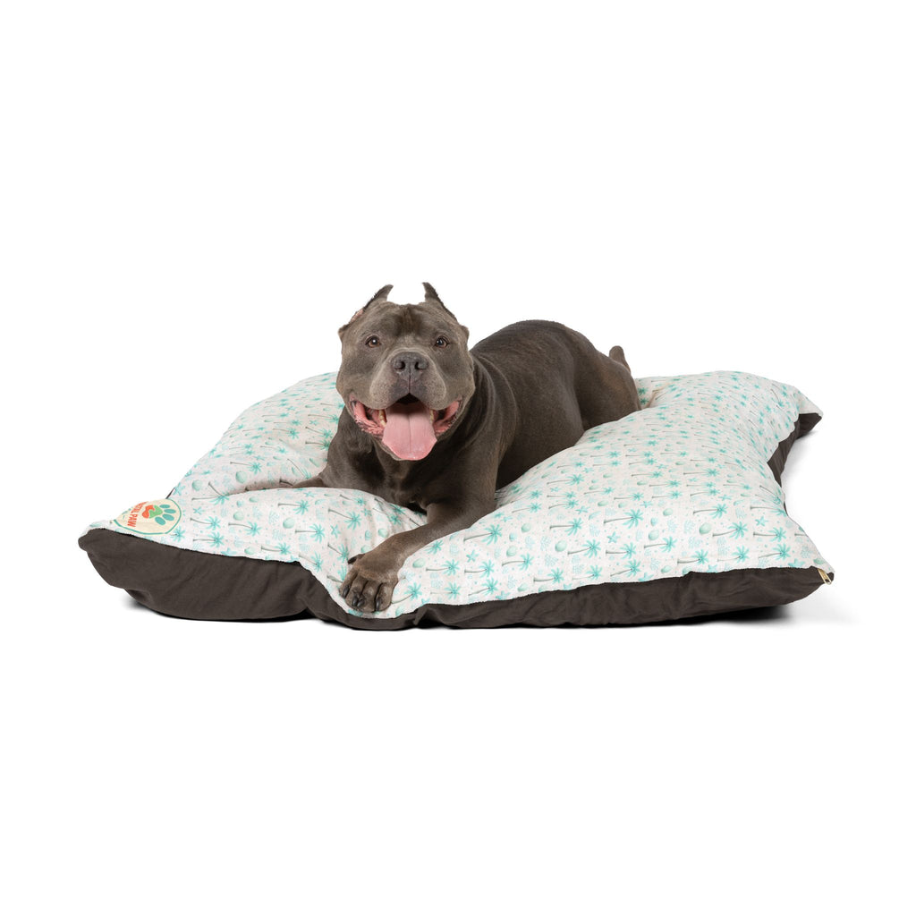 Aqua Palm Tree Pattern Pet Bed | Tropical Palm Print Pillow for Dogs & Cats