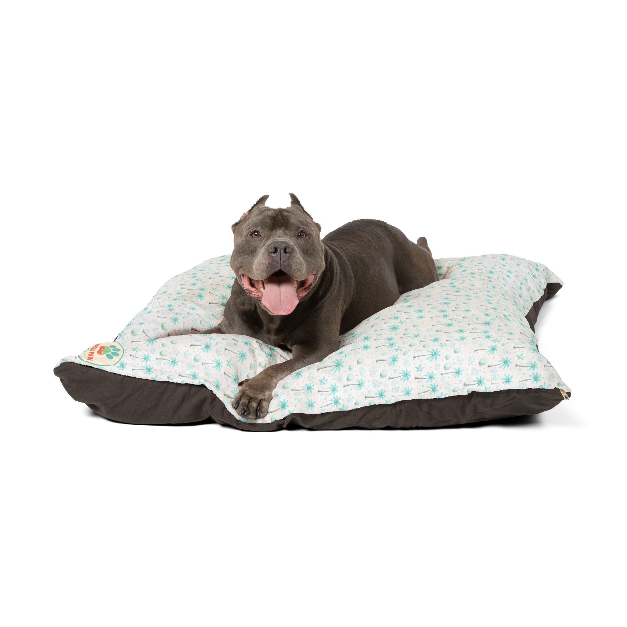 Aqua Palm Tree Pattern Pet Bed | Tropical Palm Print Pillow for Dogs & Cats