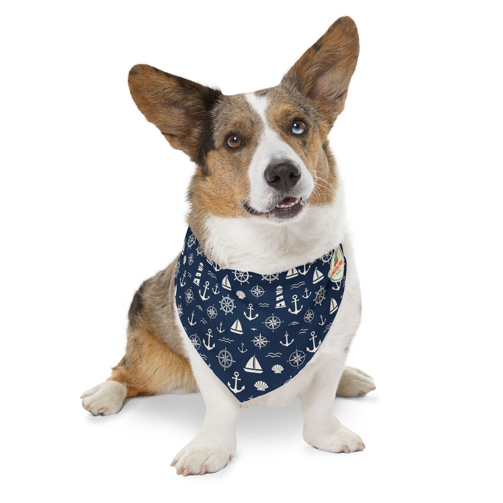 Nautical Anchors and Sailboats Pet Bandana Collar | Navy Maritime Pattern