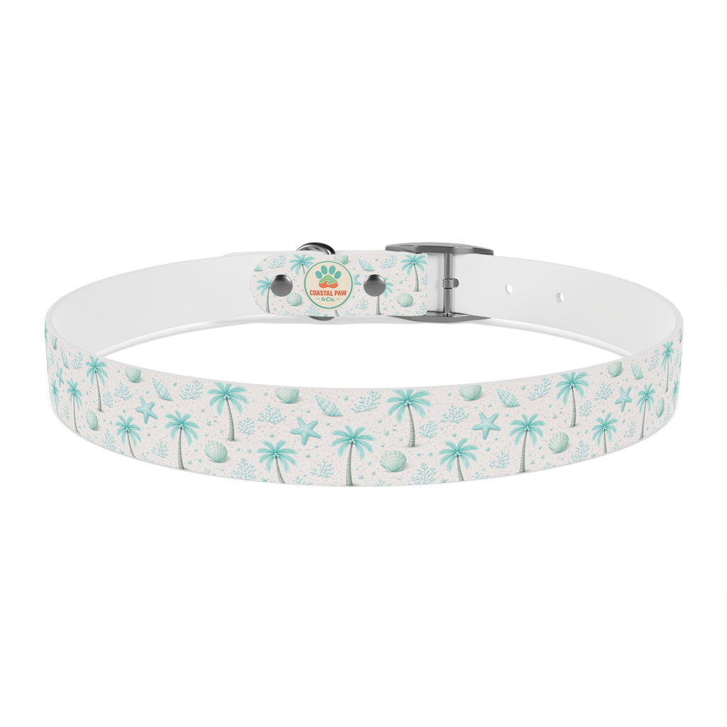 Aqua Palm Trees Dog Collar | Tropical Beach Pattern