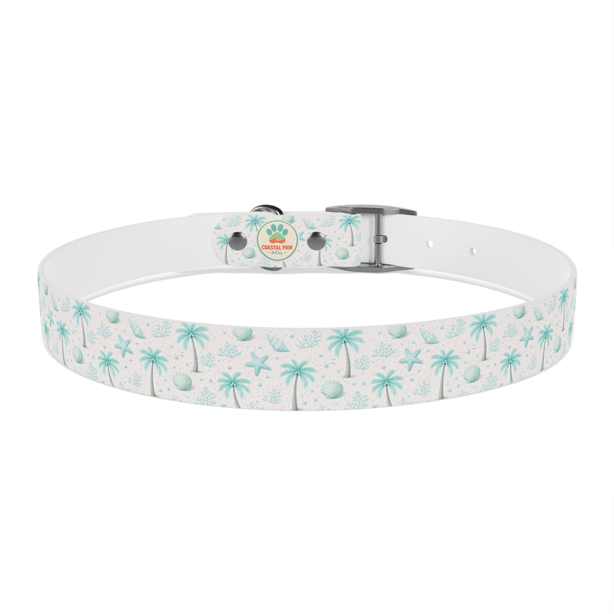 Aqua Palm Trees Dog Collar | Tropical Beach Pattern
