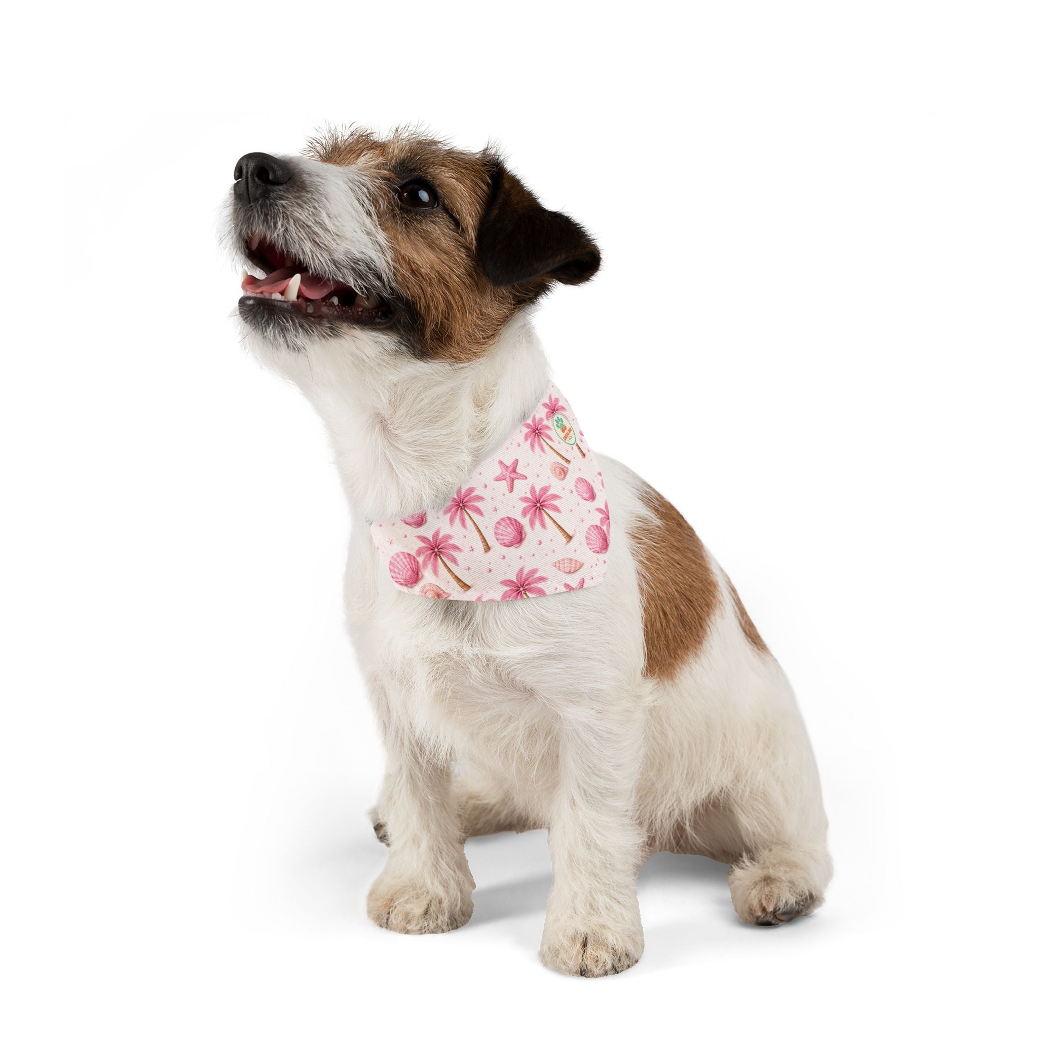 Pink Palm Trees Seashells Pet Bandana Collar | Tropical Beach Print