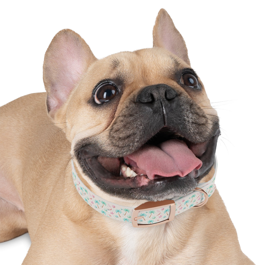 Tropical Palm Tree and Starfish Dog Collar | Pastel Beach Pattern