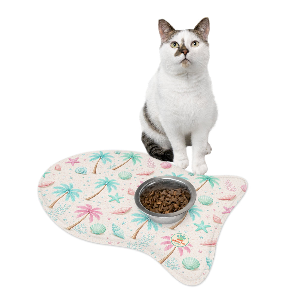 Tropical Palm Shells Pet Feeding Mat | Coastal Beach Pattern