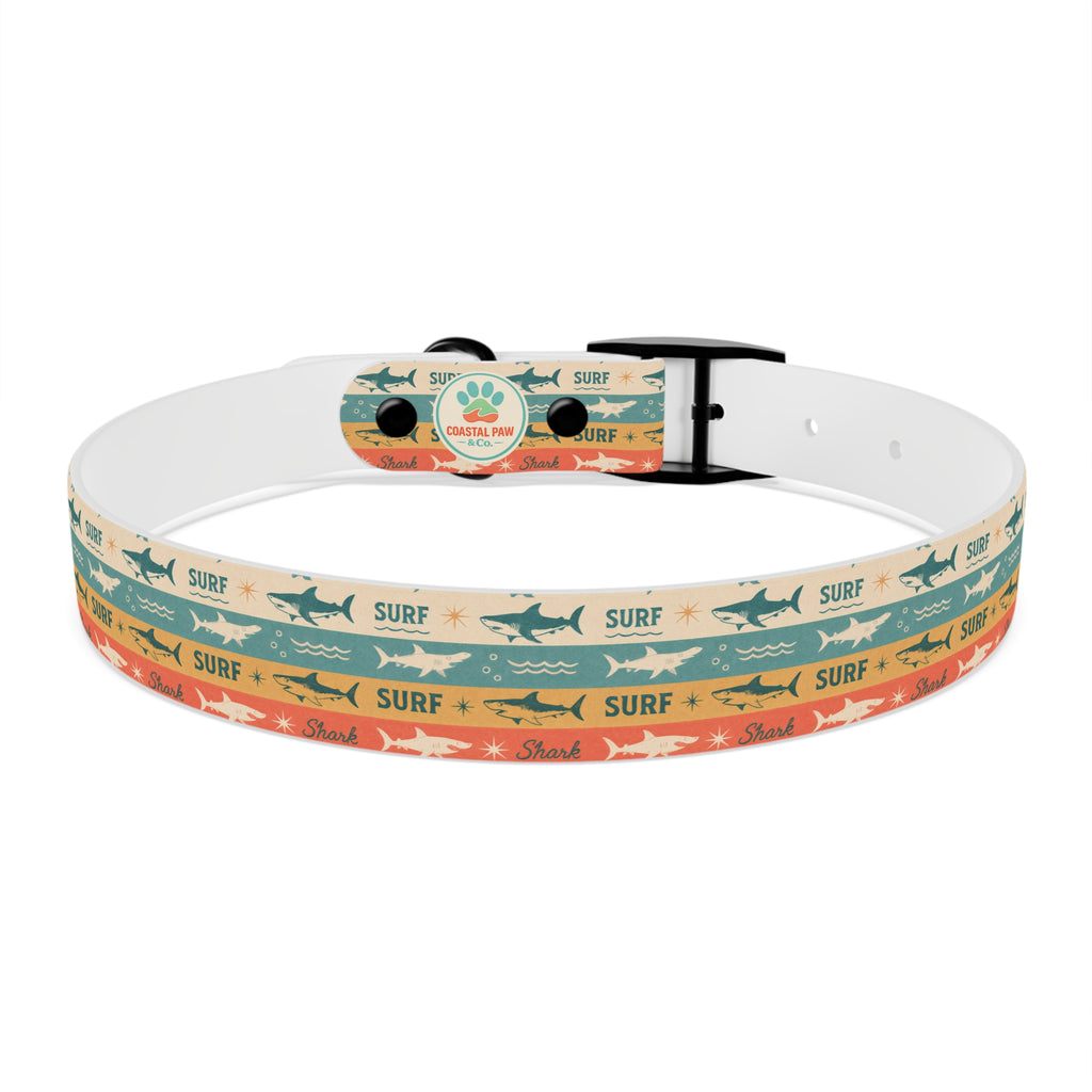 Retro Surf Sharks Dog Collar | Striped Beach Waves Pattern