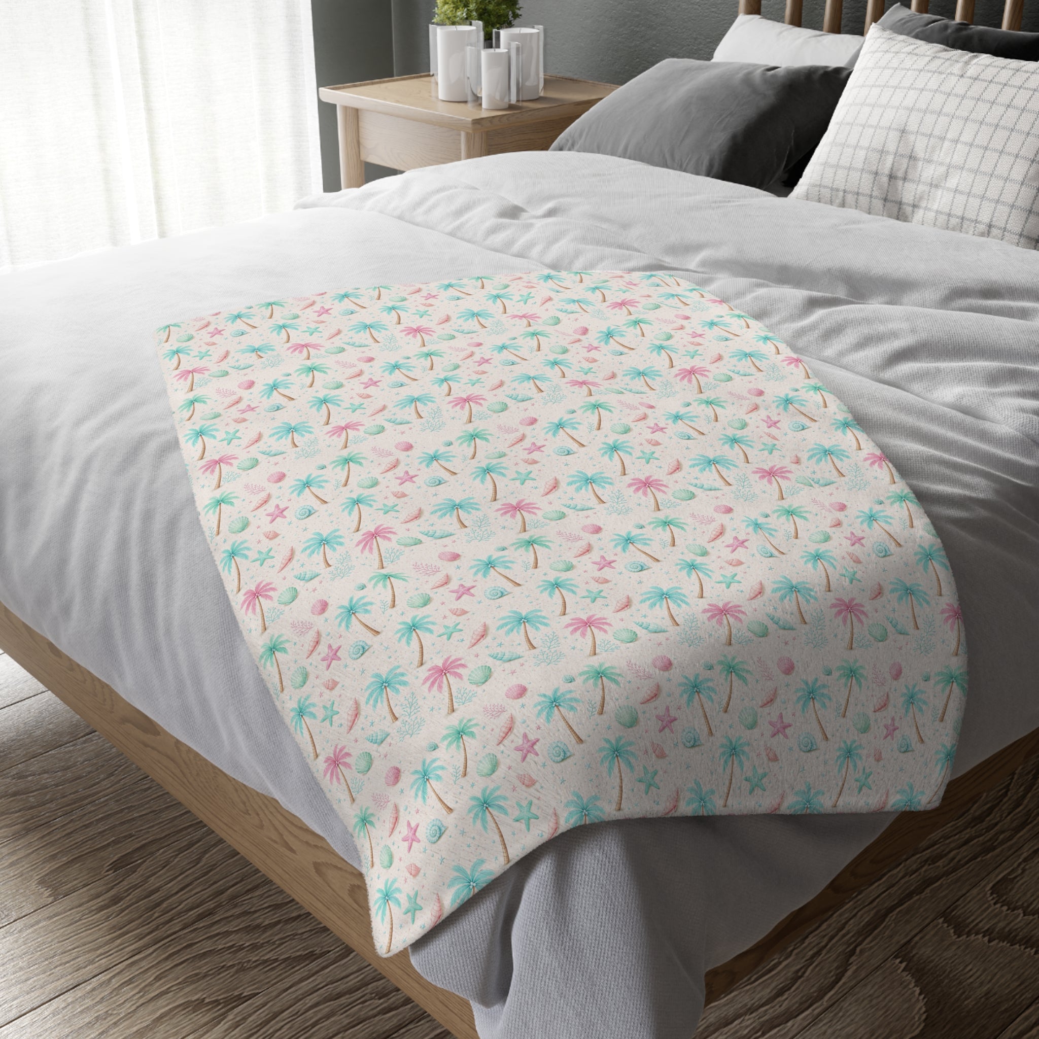 Pastel Palm Trees Blanket | Velveteen Microfiber Throw