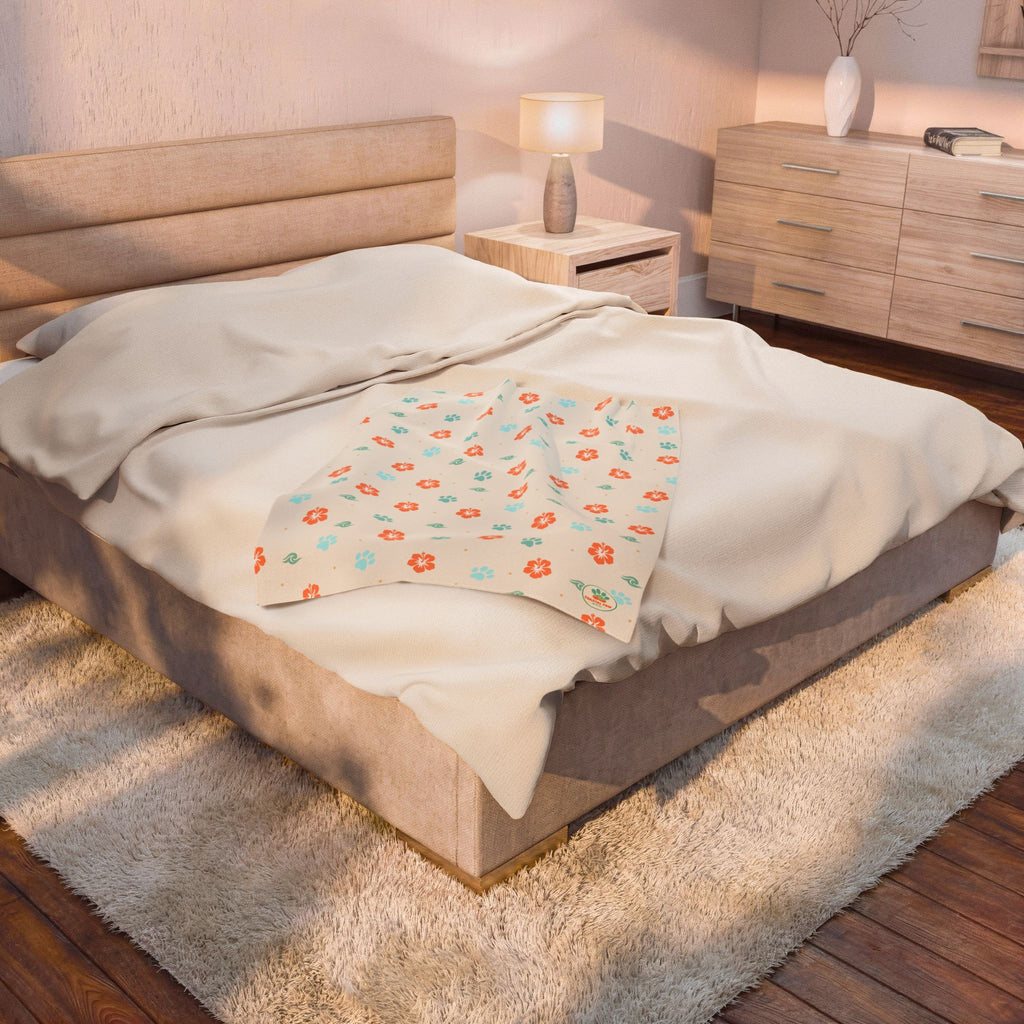 Retro Floral Pattern Velveteen Plush Blanket | Orange Teal Flower Throw