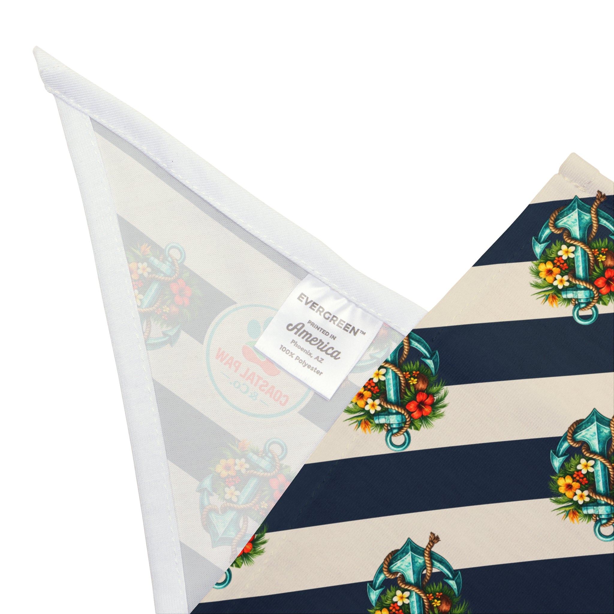Nautical Anchor Floral Stripe Pet Bandana | Blue White Striped Dog Bandana