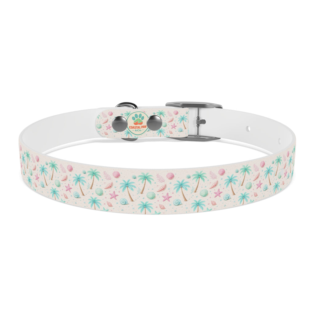 Tropical Palm Tree and Starfish Dog Collar | Pastel Beach Pattern