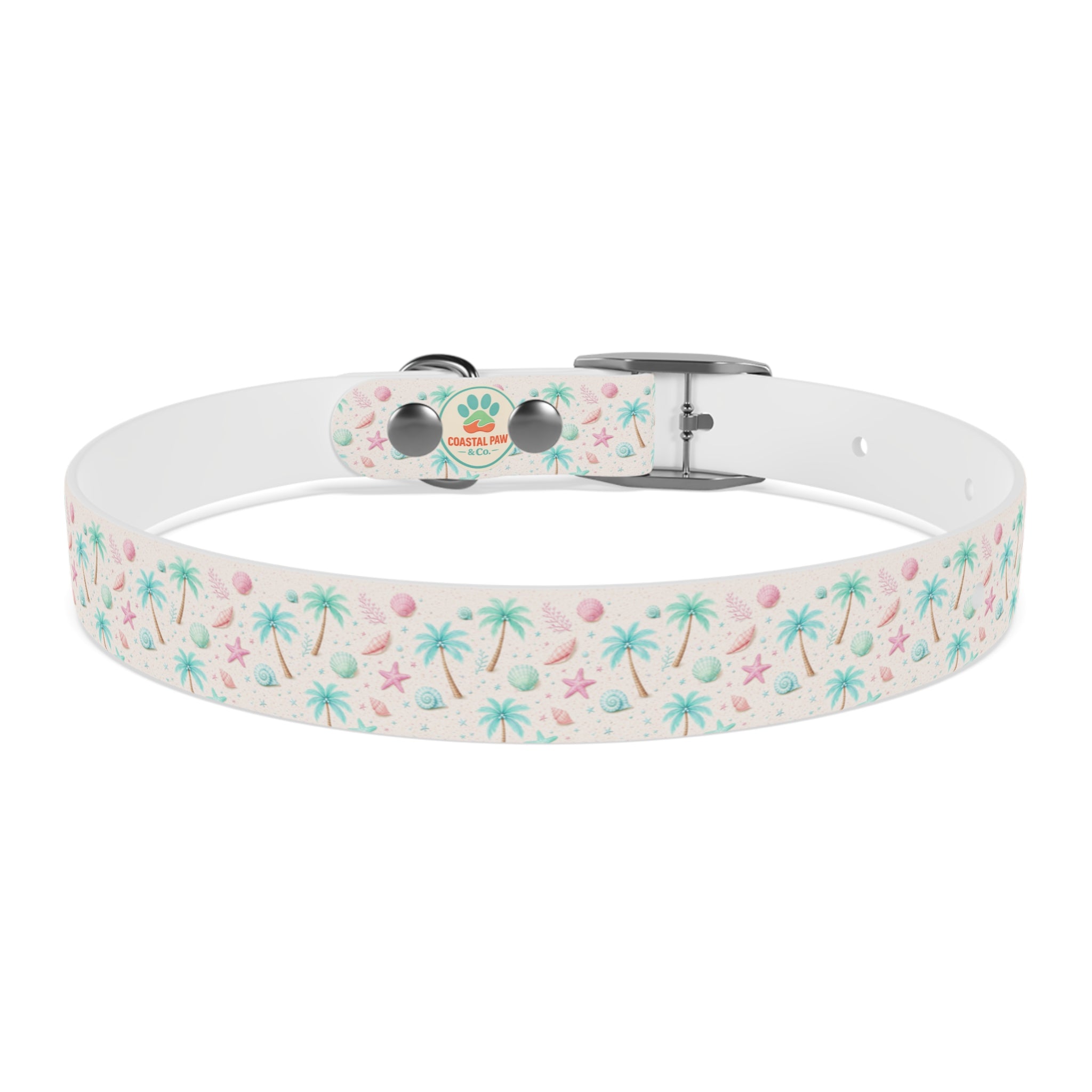 Tropical Palm Tree and Starfish Dog Collar | Pastel Beach Pattern