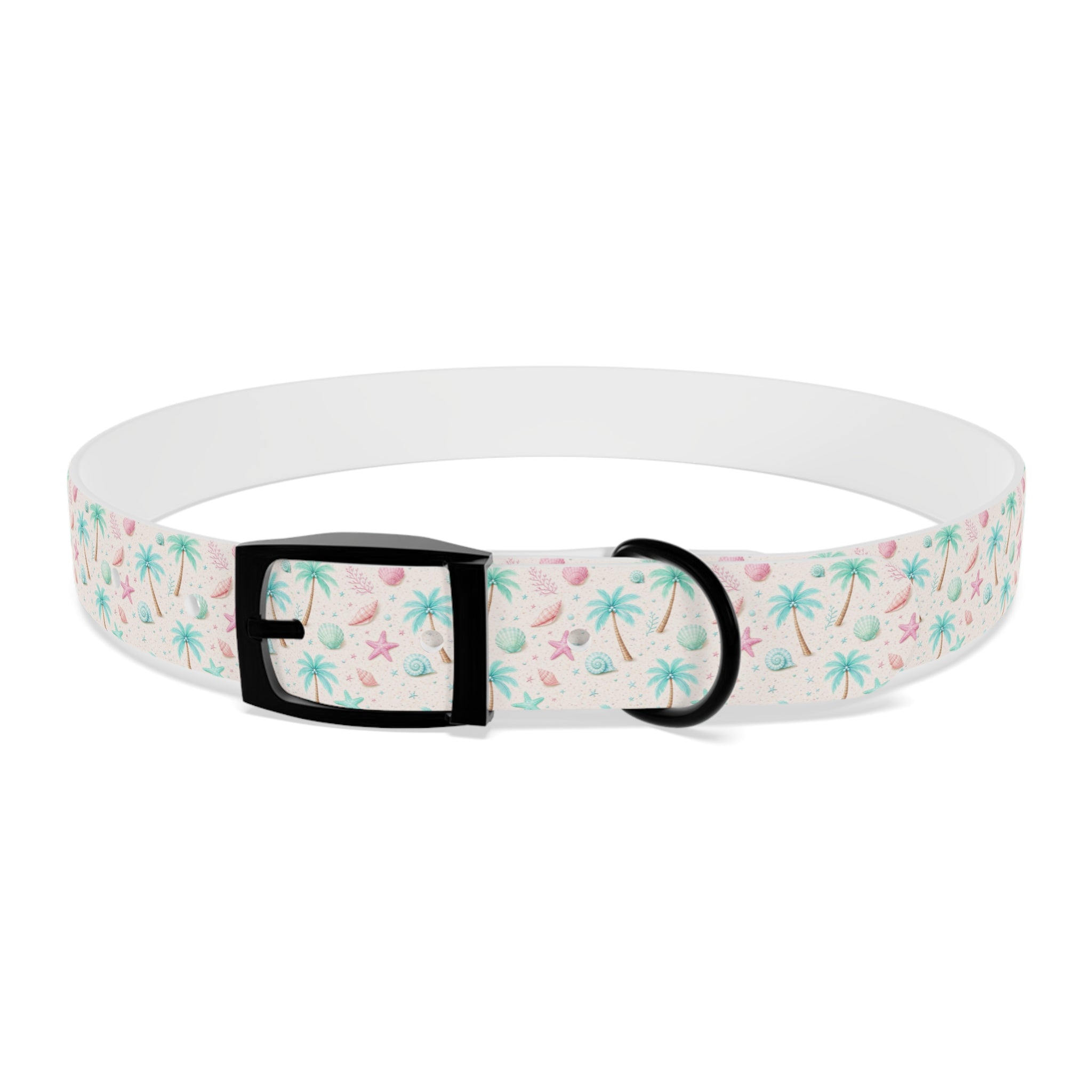 Tropical Palm Tree and Starfish Dog Collar | Pastel Beach Pattern