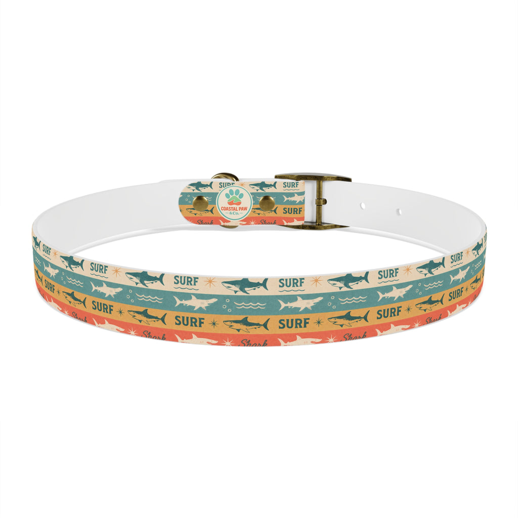 Retro Surf Sharks Dog Collar | Striped Beach Waves Pattern