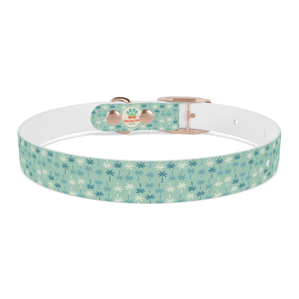 Teal Palm Trees Dog Collar | Tropical Pattern, Teal Palm Print