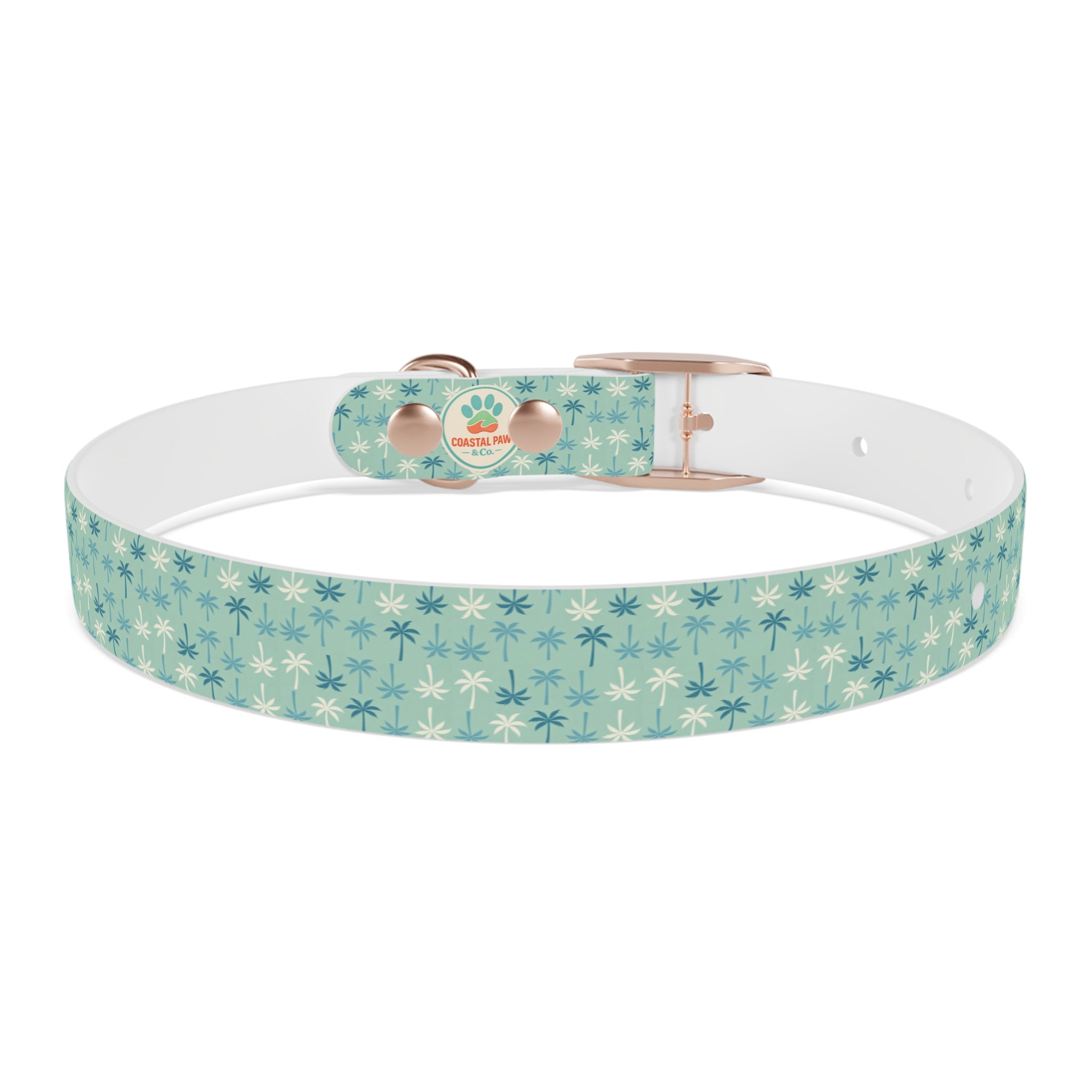 Teal Palm Trees Dog Collar | Tropical Pattern, Teal Palm Print