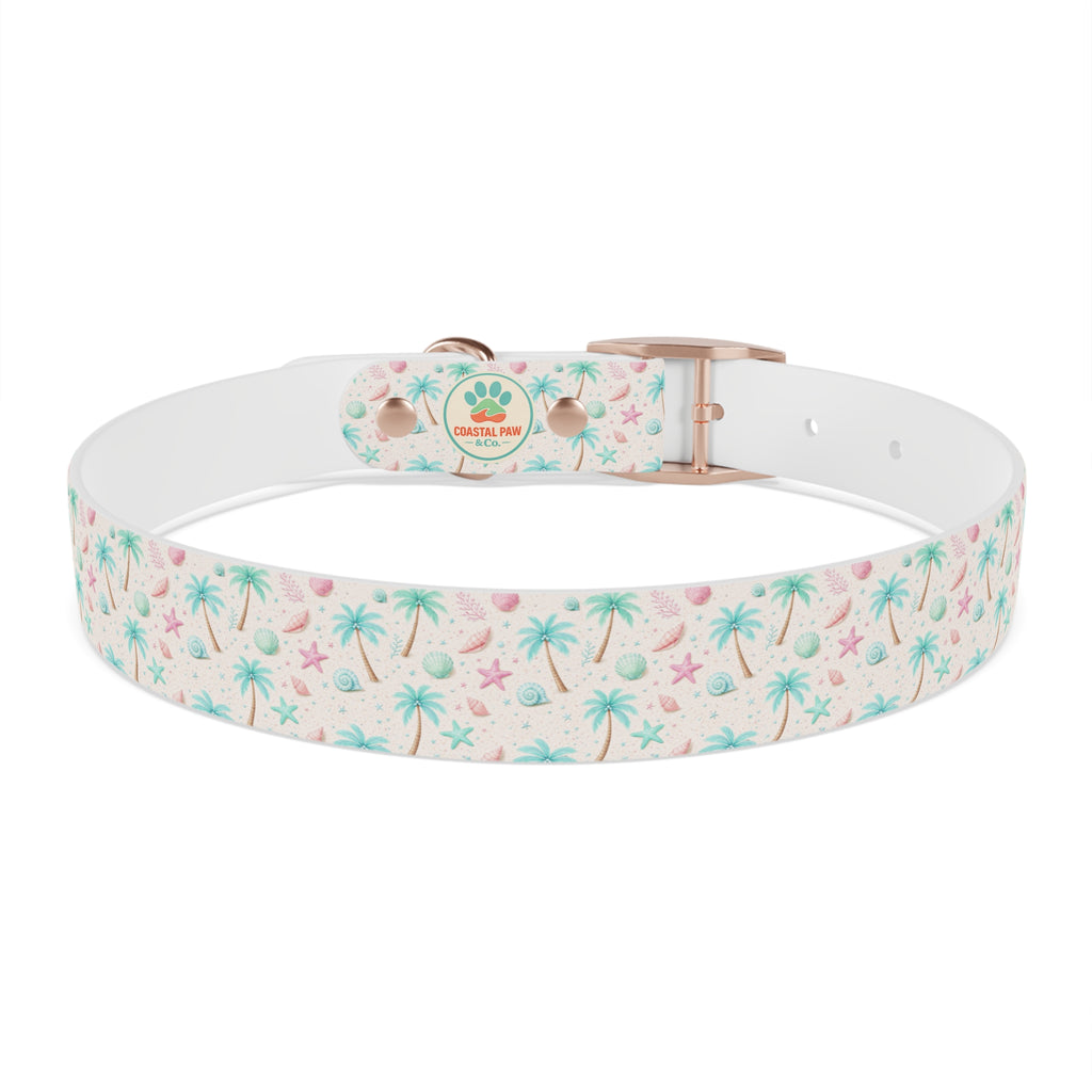 Tropical Palm Tree and Starfish Dog Collar | Pastel Beach Pattern