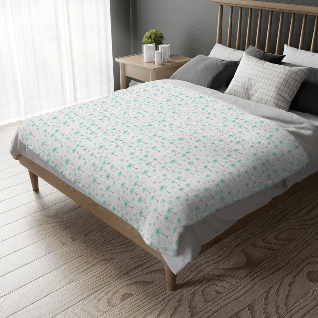 Aqua Palm Trees Pattern Blanket | Velveteen Microfiber Throw