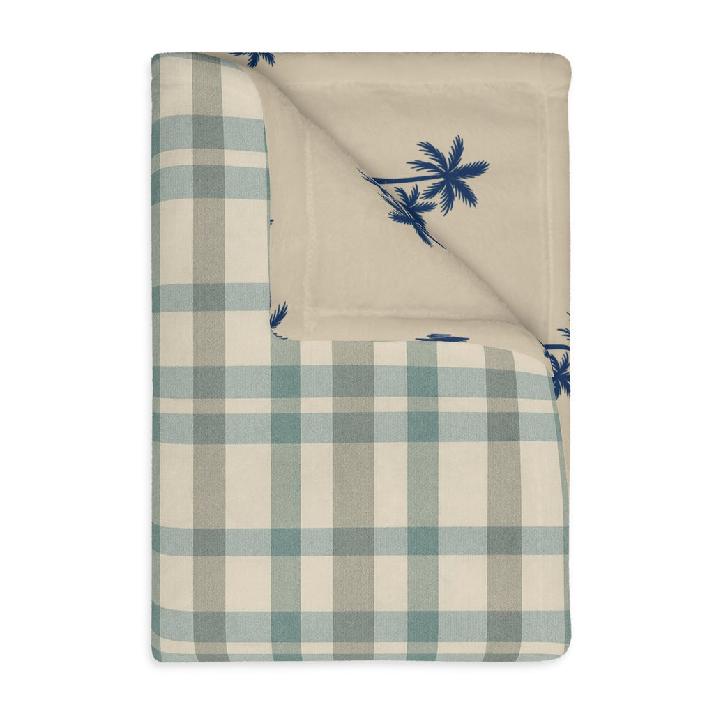Blue Plaid and Palm Trees Blanket | Reversible Two-Sided Throw