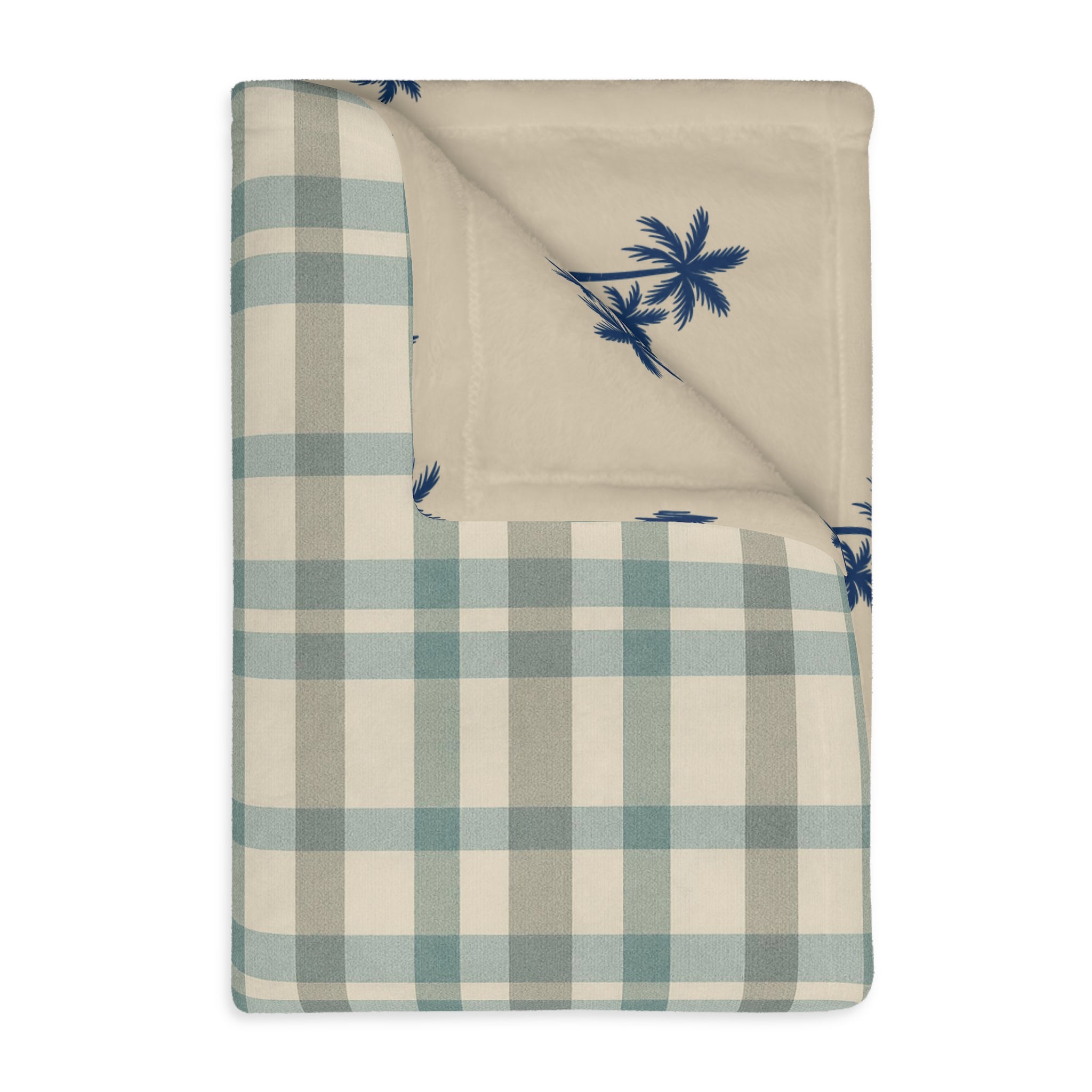 Blue Plaid and Palm Trees Blanket | Reversible Two-Sided Throw