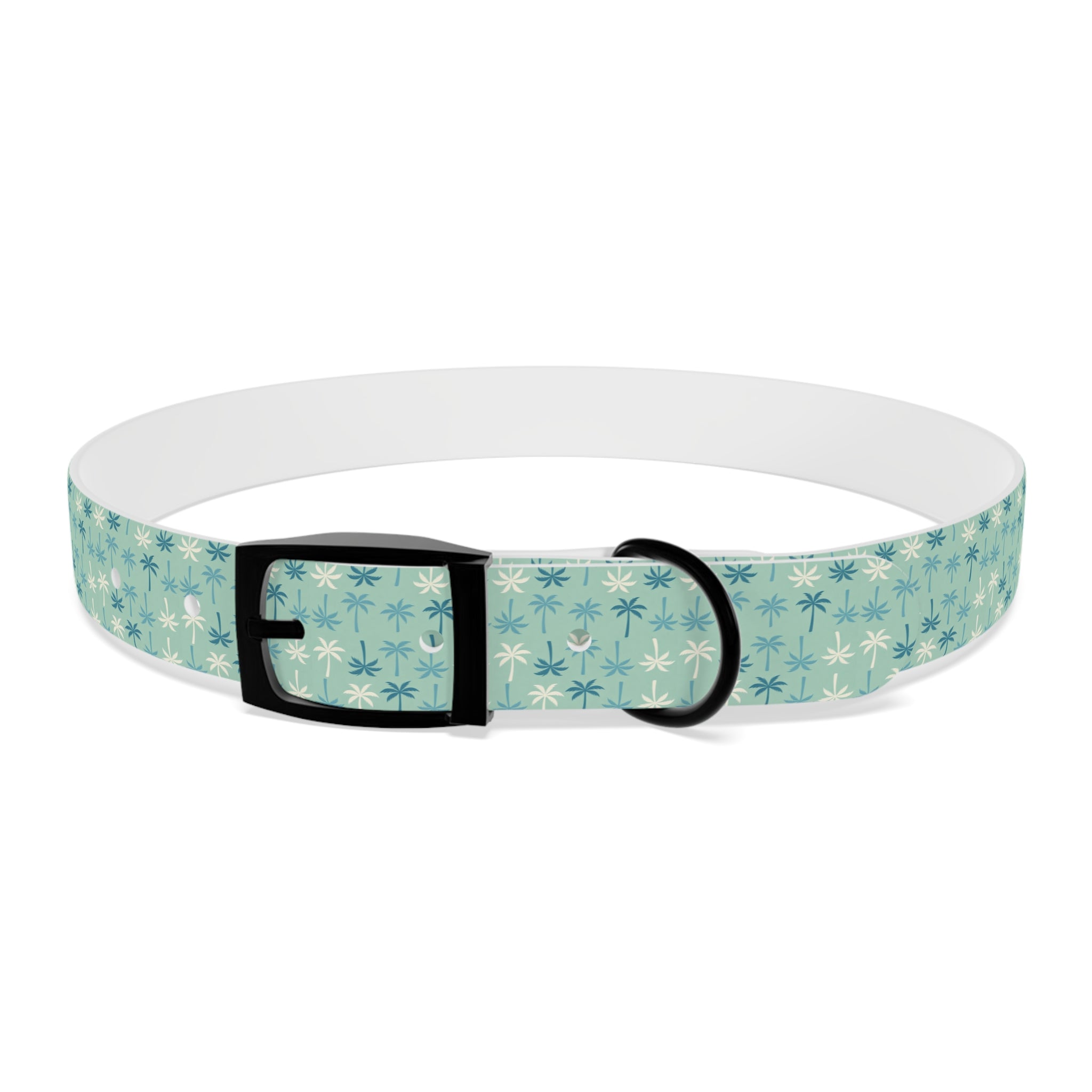 Teal Palm Trees Dog Collar | Tropical Pattern, Teal Palm Print