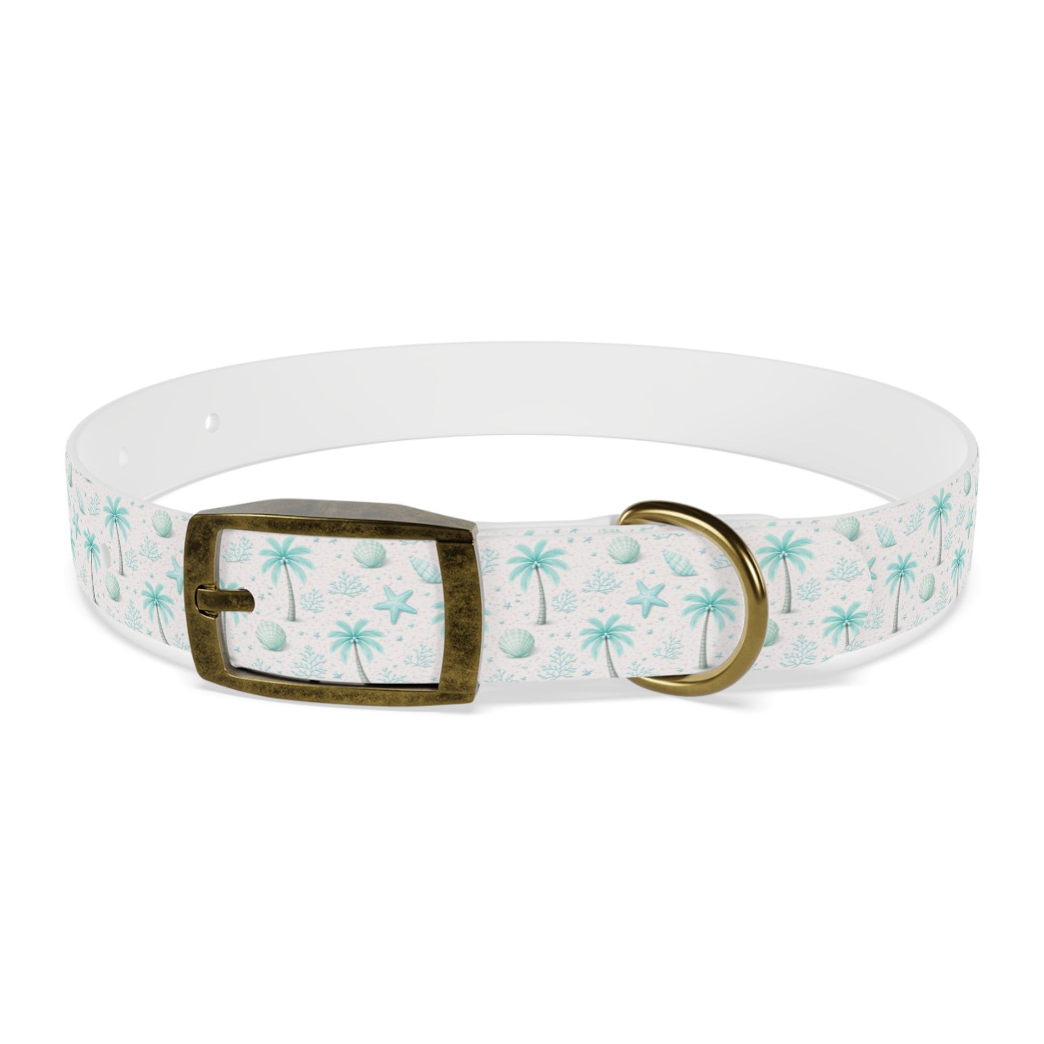 Aqua Palm Trees Dog Collar | Tropical Beach Pattern