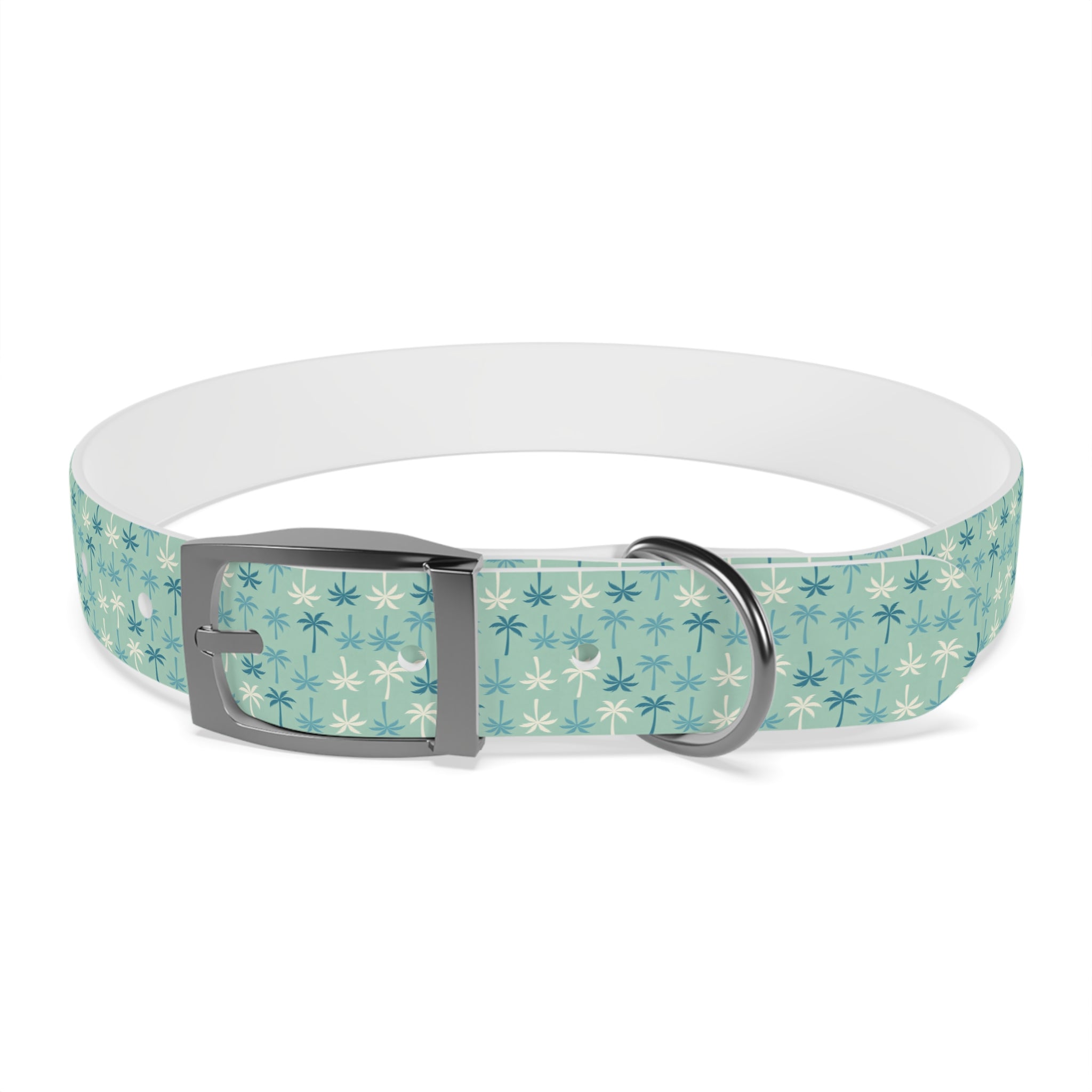 Teal Palm Trees Dog Collar | Tropical Pattern, Teal Palm Print