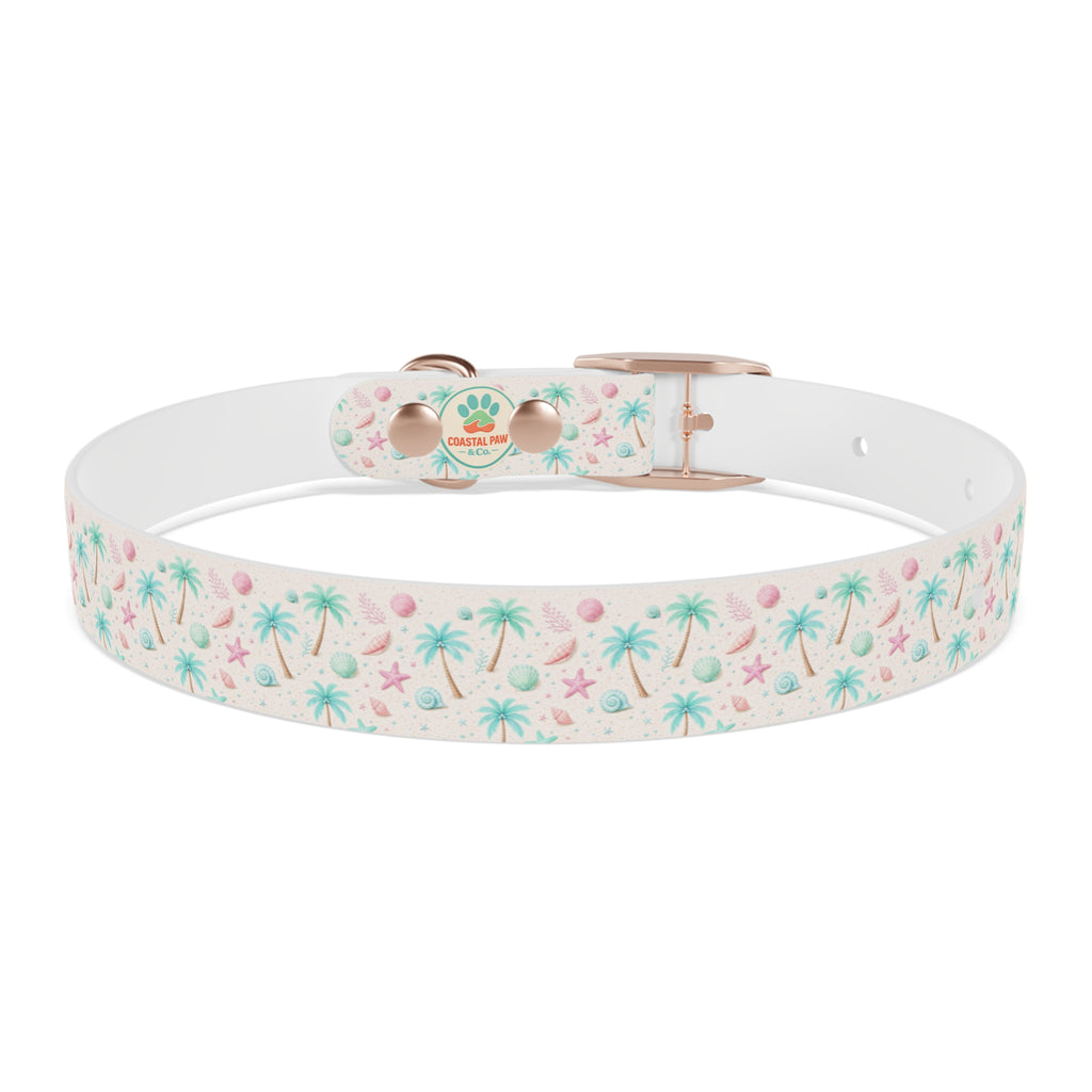 Tropical Palm Tree and Starfish Dog Collar | Pastel Beach Pattern