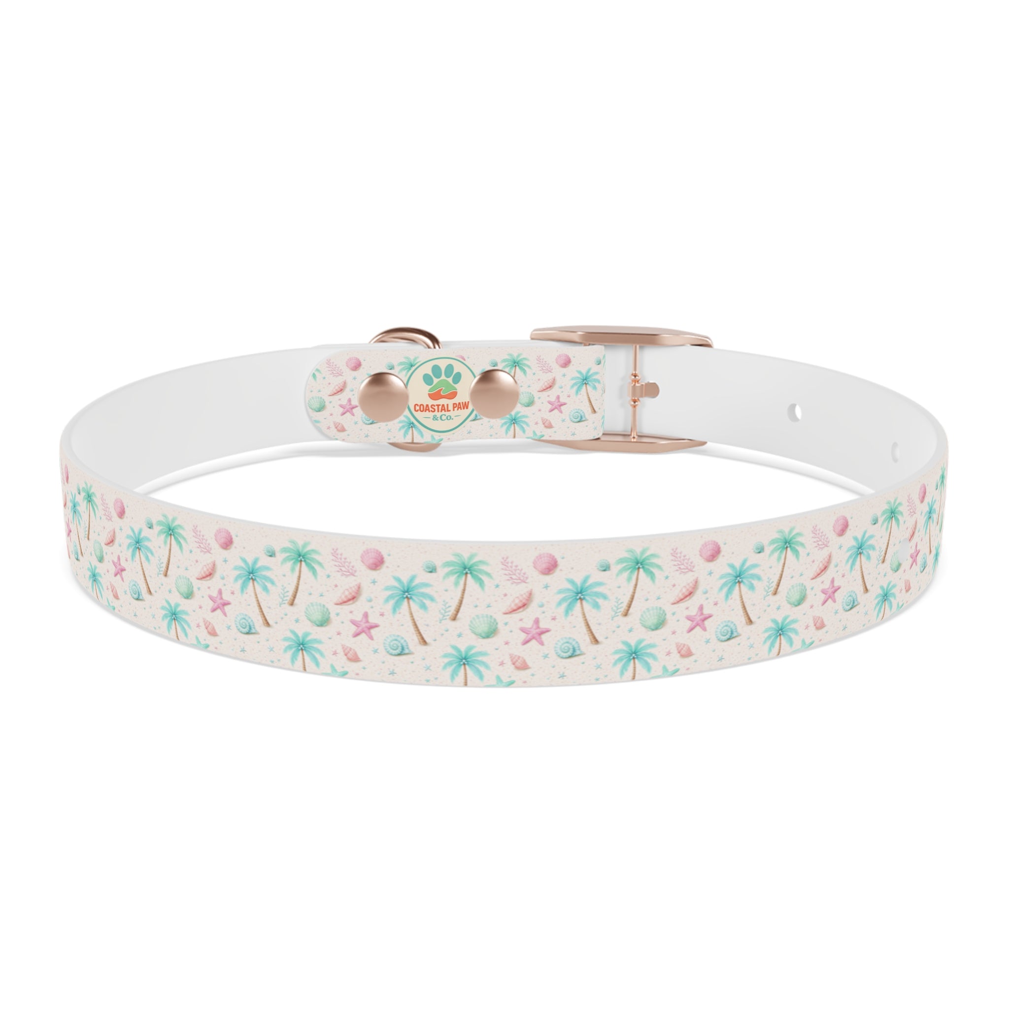 Tropical Palm Tree and Starfish Dog Collar | Pastel Beach Pattern