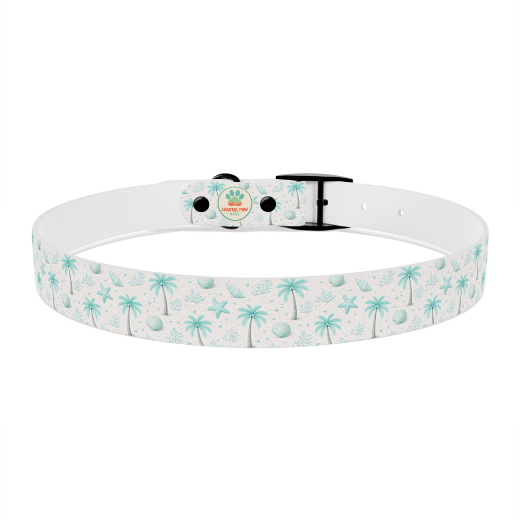 Aqua Palm Trees Dog Collar | Tropical Beach Pattern