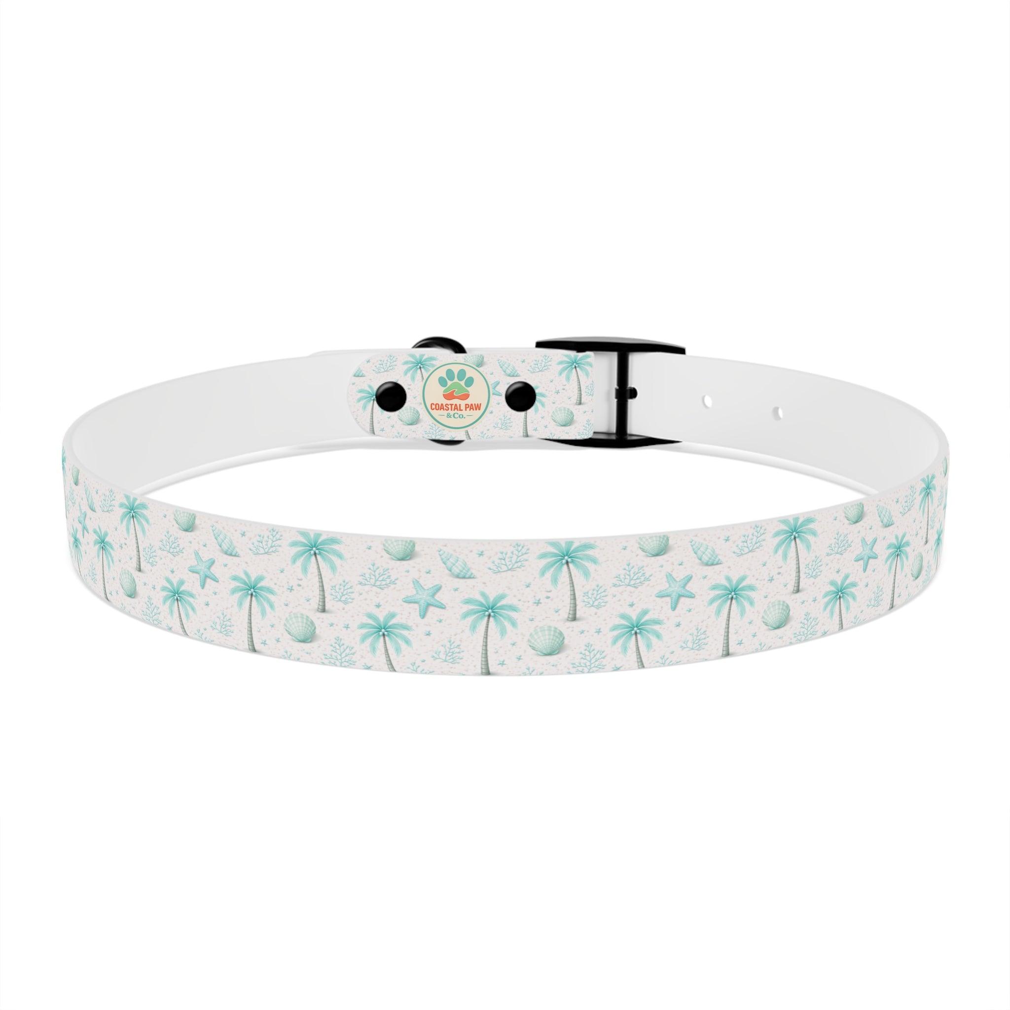 Aqua Palm Trees Dog Collar | Tropical Beach Pattern
