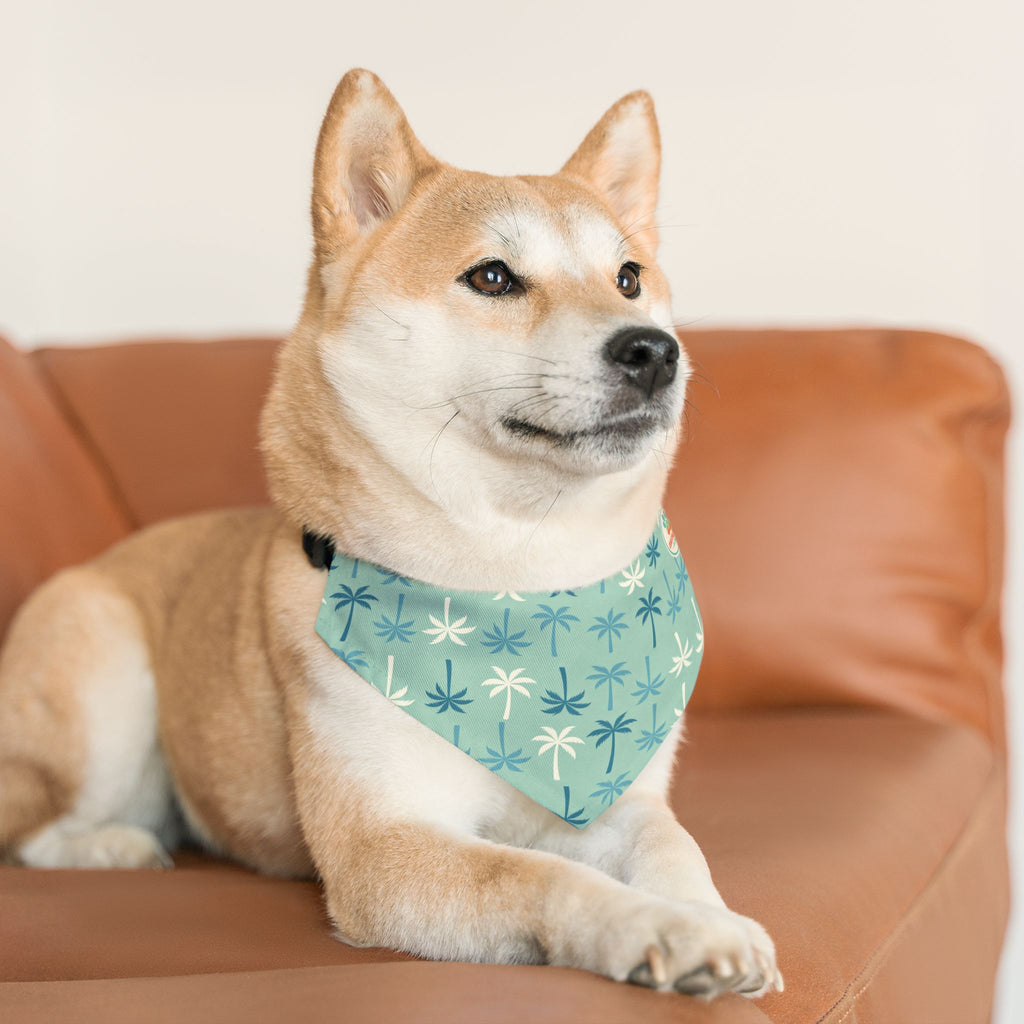 Teal Palm Tree Pattern Pet Bandana Collar | Tropical Dog Bandana