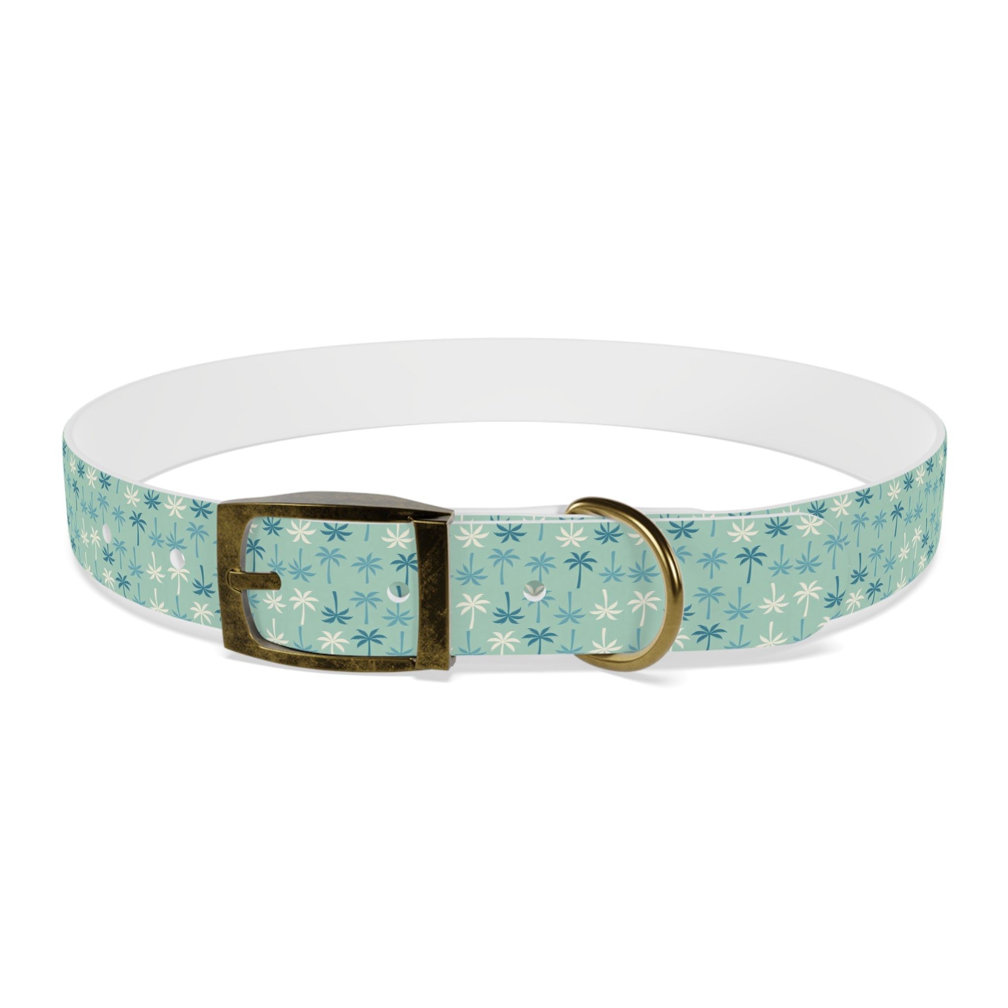 Teal Palm Trees Dog Collar | Tropical Pattern, Teal Palm Print