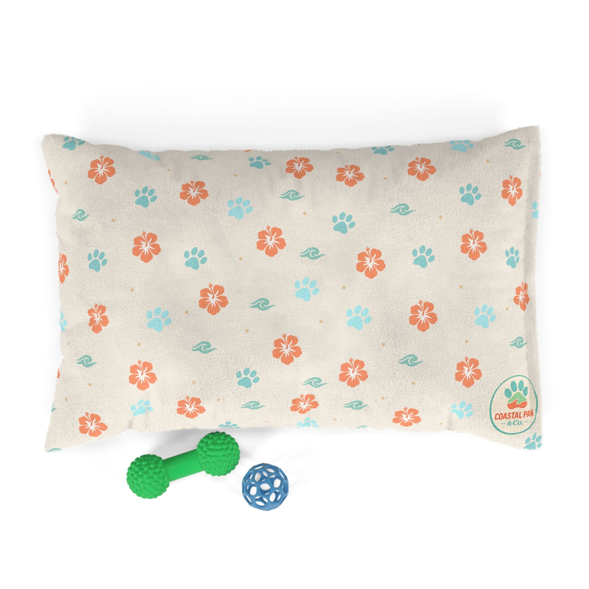 Floral Paw Print Pet Bed — Soft Cream Dog & Cat Cushion