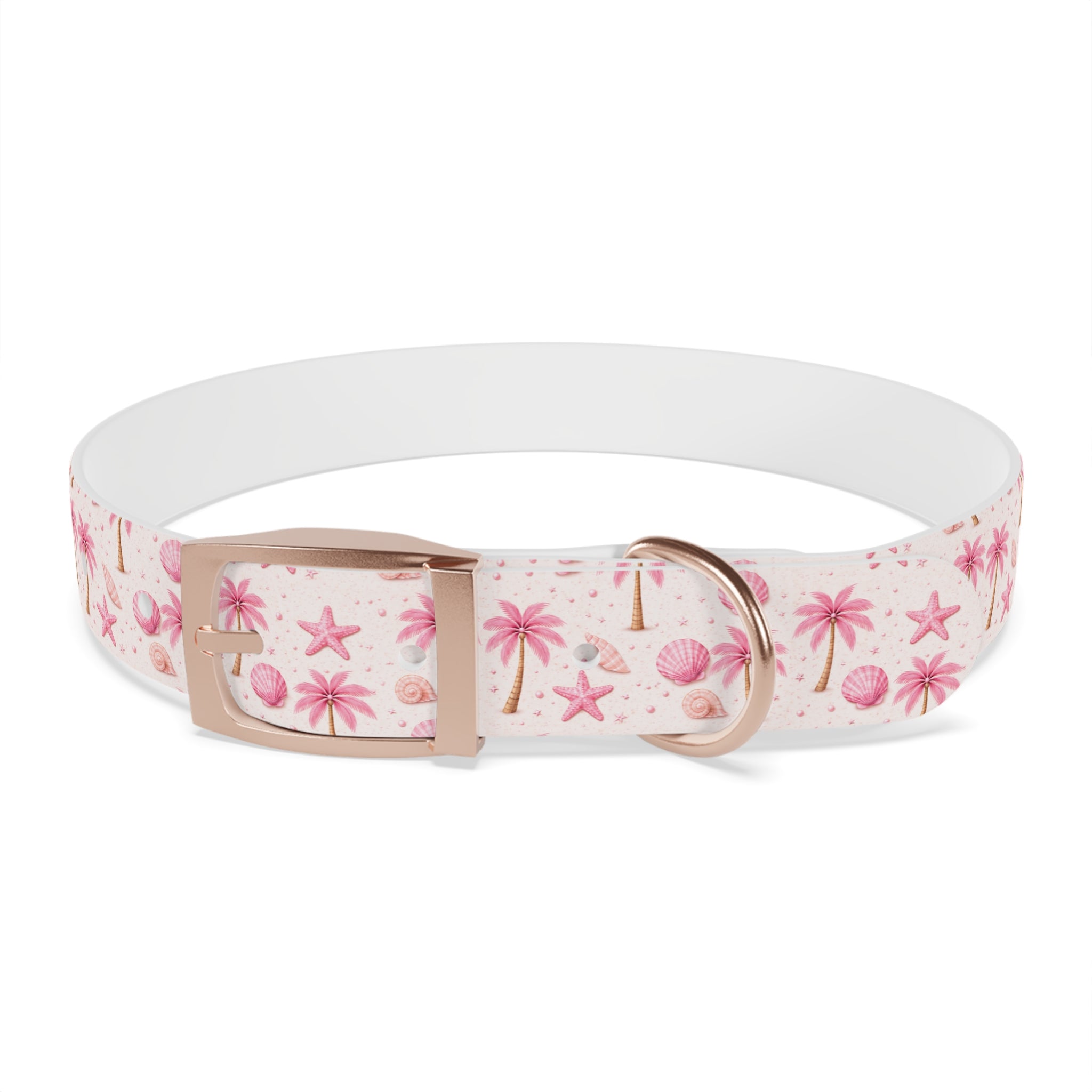 Pink Seashell Palm Tree Pattern Dog Collar | Beach Summer Print