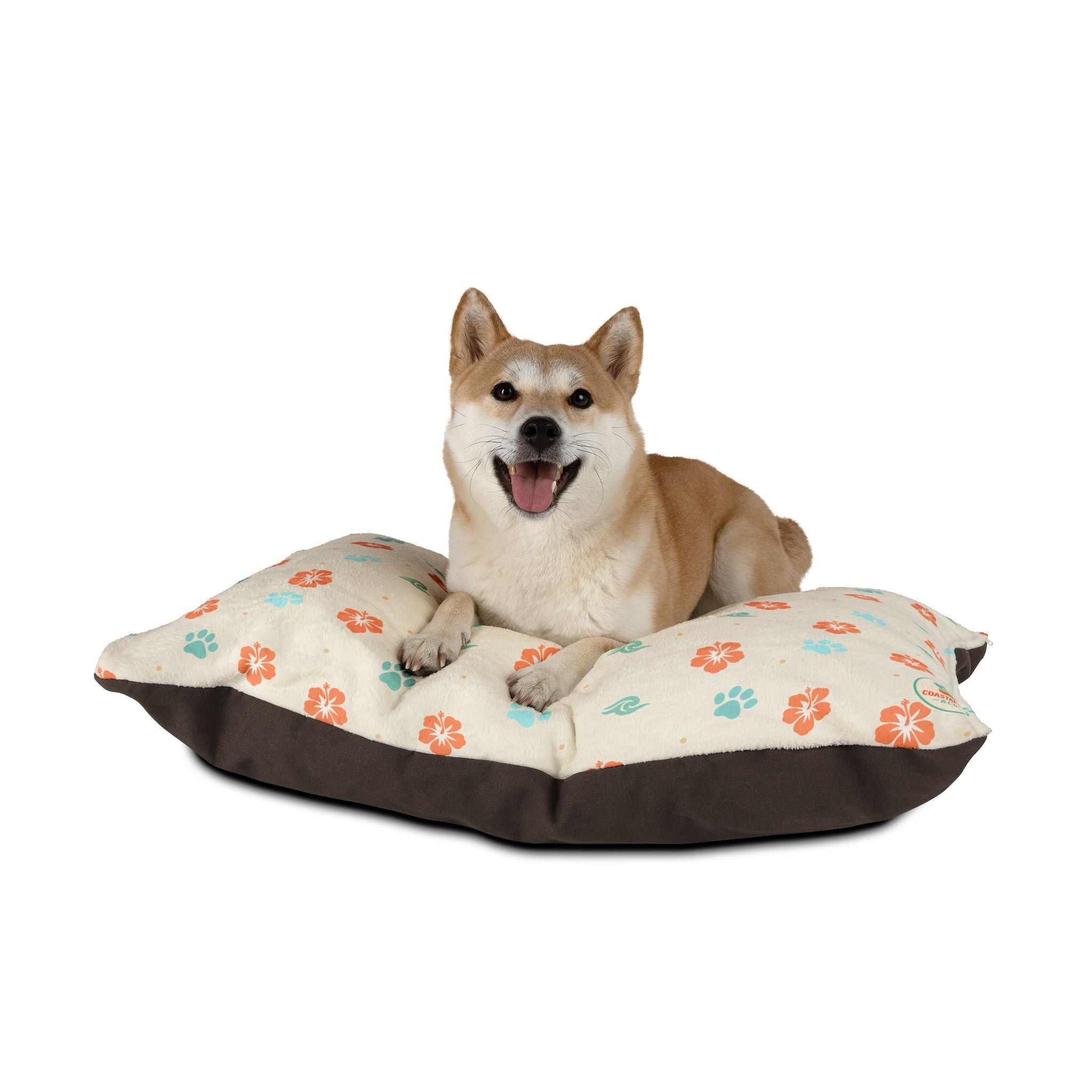 Floral Paw Print Pet Bed — Soft Cream Dog & Cat Cushion